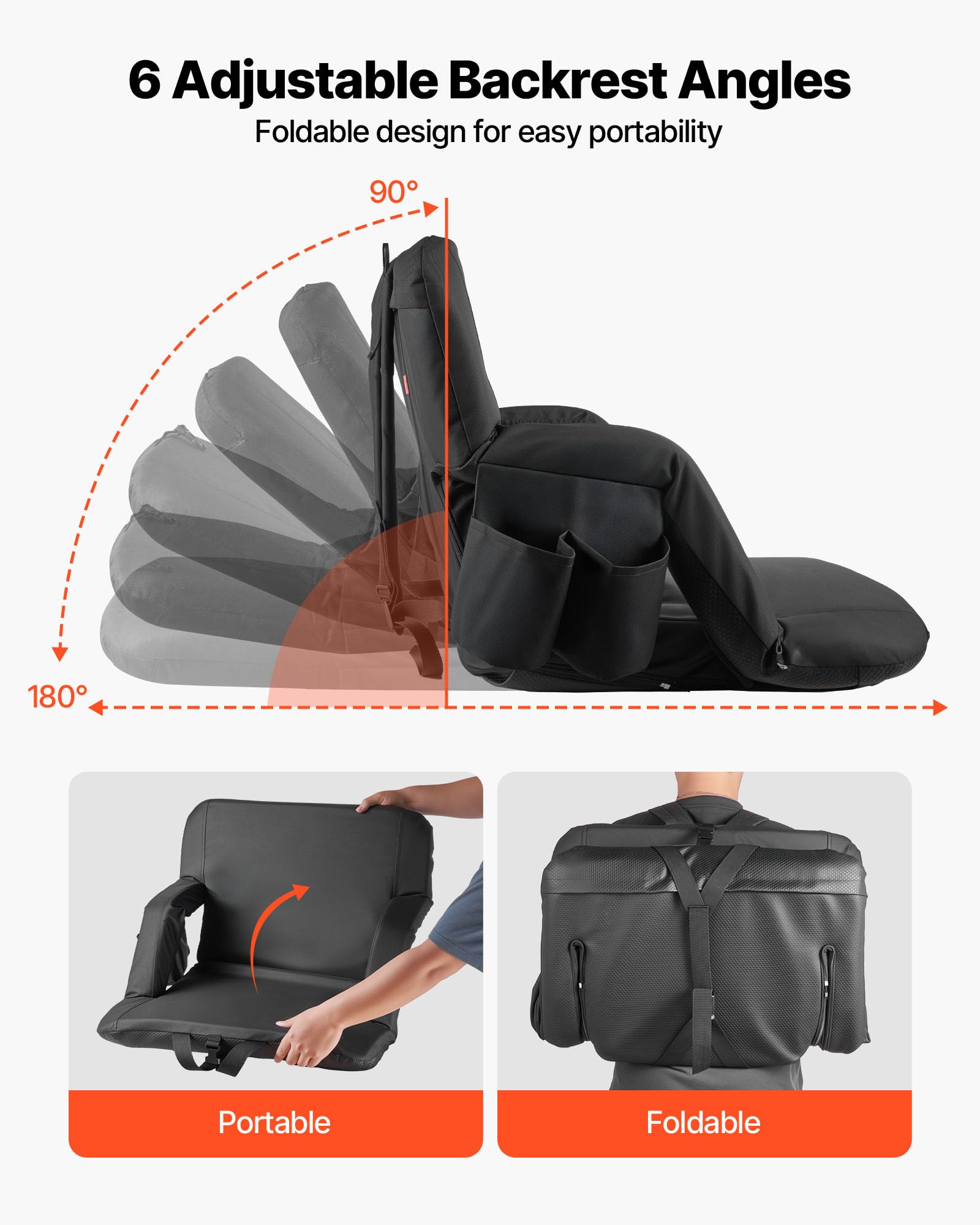 VEVOR Siège de Stade Large à 6 Angles réglables, Chaise de Gradin rembourré de 69,85 mm avec accoudoir et Support Dorsal, Chaise de Stade avec Porte-gobelet, pour événement Sportif, Concert, 2 pcs