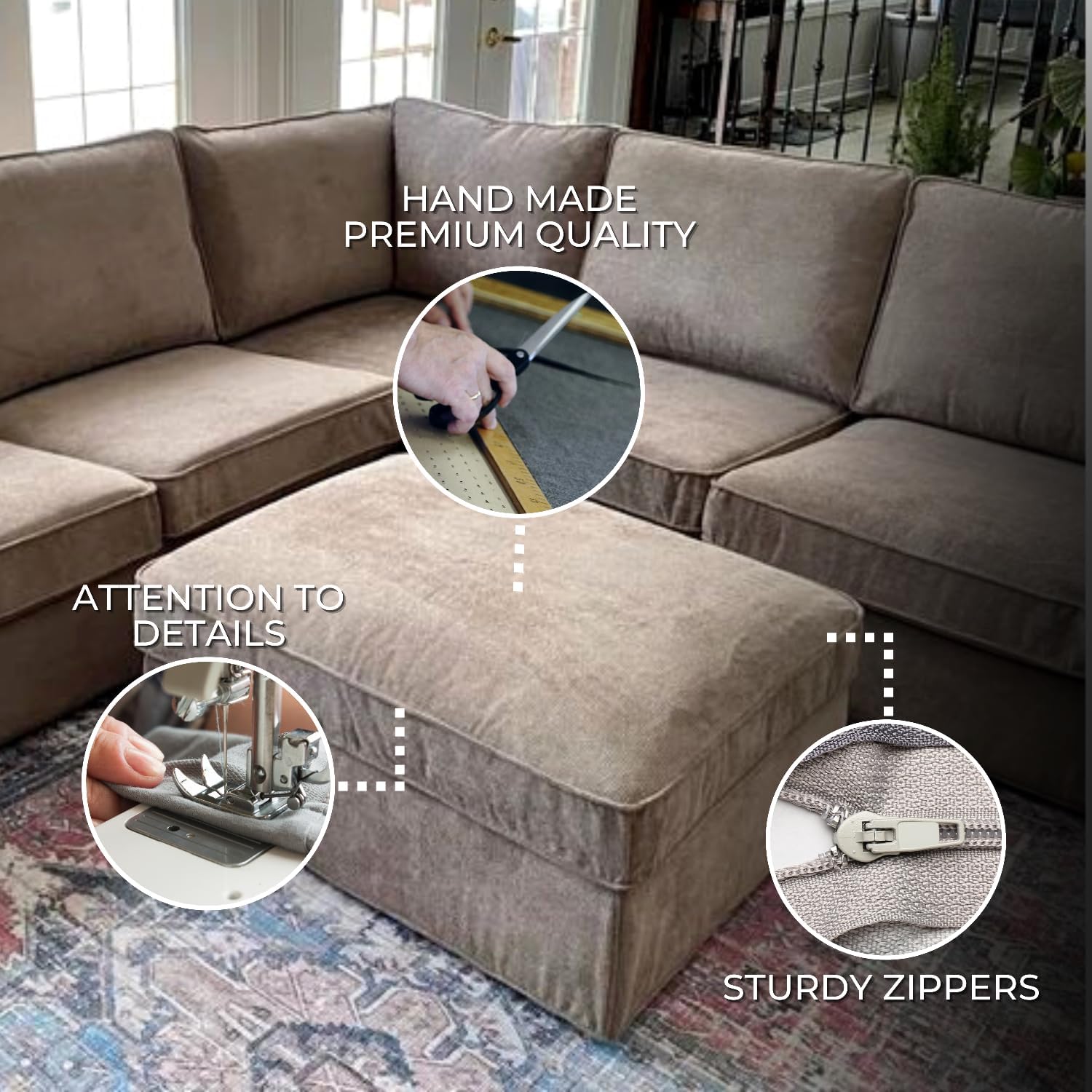 comfortly Cover for Kivik Footstool, Replacement Slipcover, Heavy Duty 2 pcs Cover, Soft Durable Washable Pet-Friendly Fabric, Easy to Clean & Replace (Tiffany - Beige)