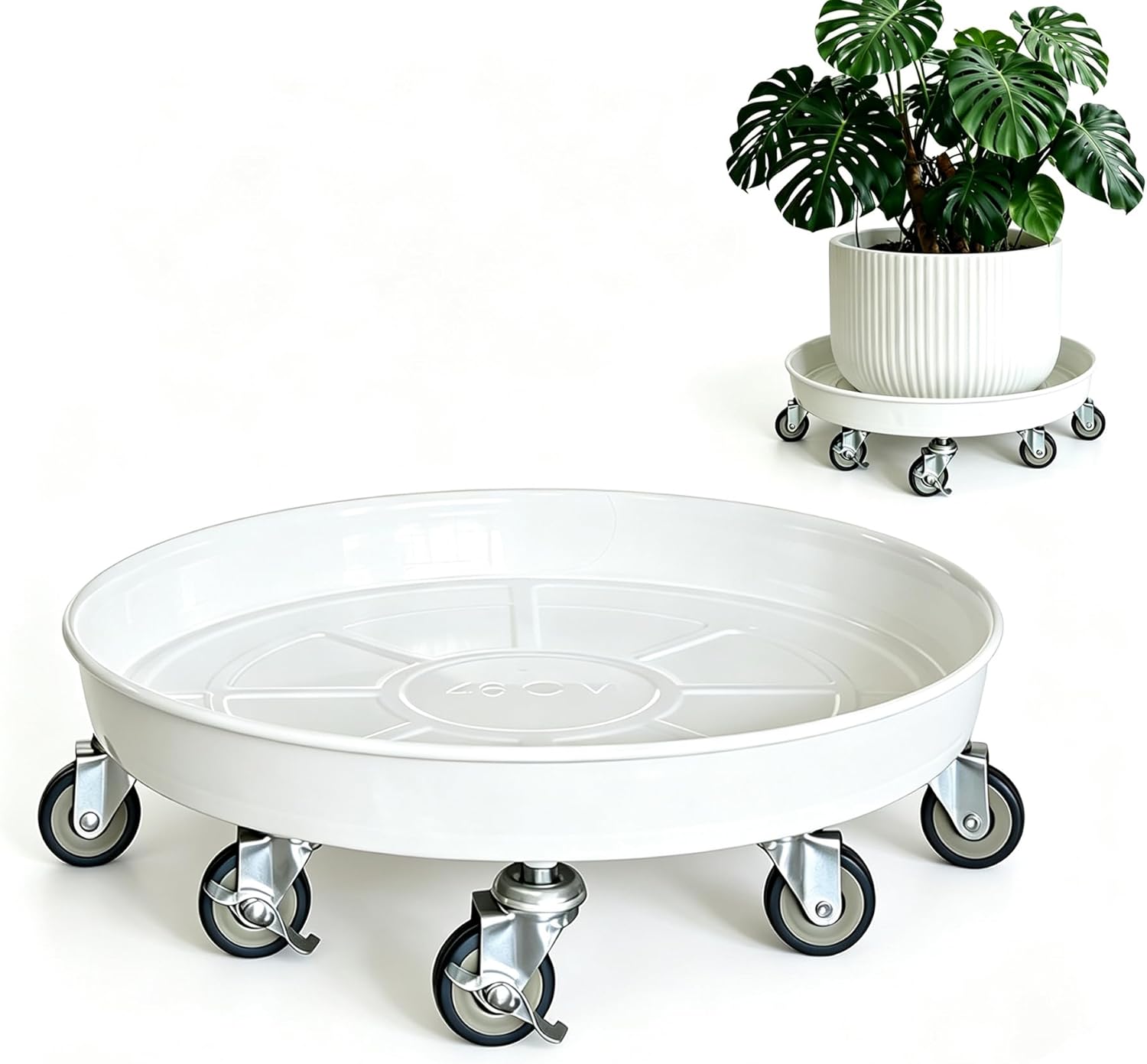 Rolling Planter Caddy(470lbs Capacity), Heavy Duty Metal Plant Stand with Brake Wheels Plant Dolly Mover Plant Pot Tray Saucer for Indoor Outdoor 18inches White