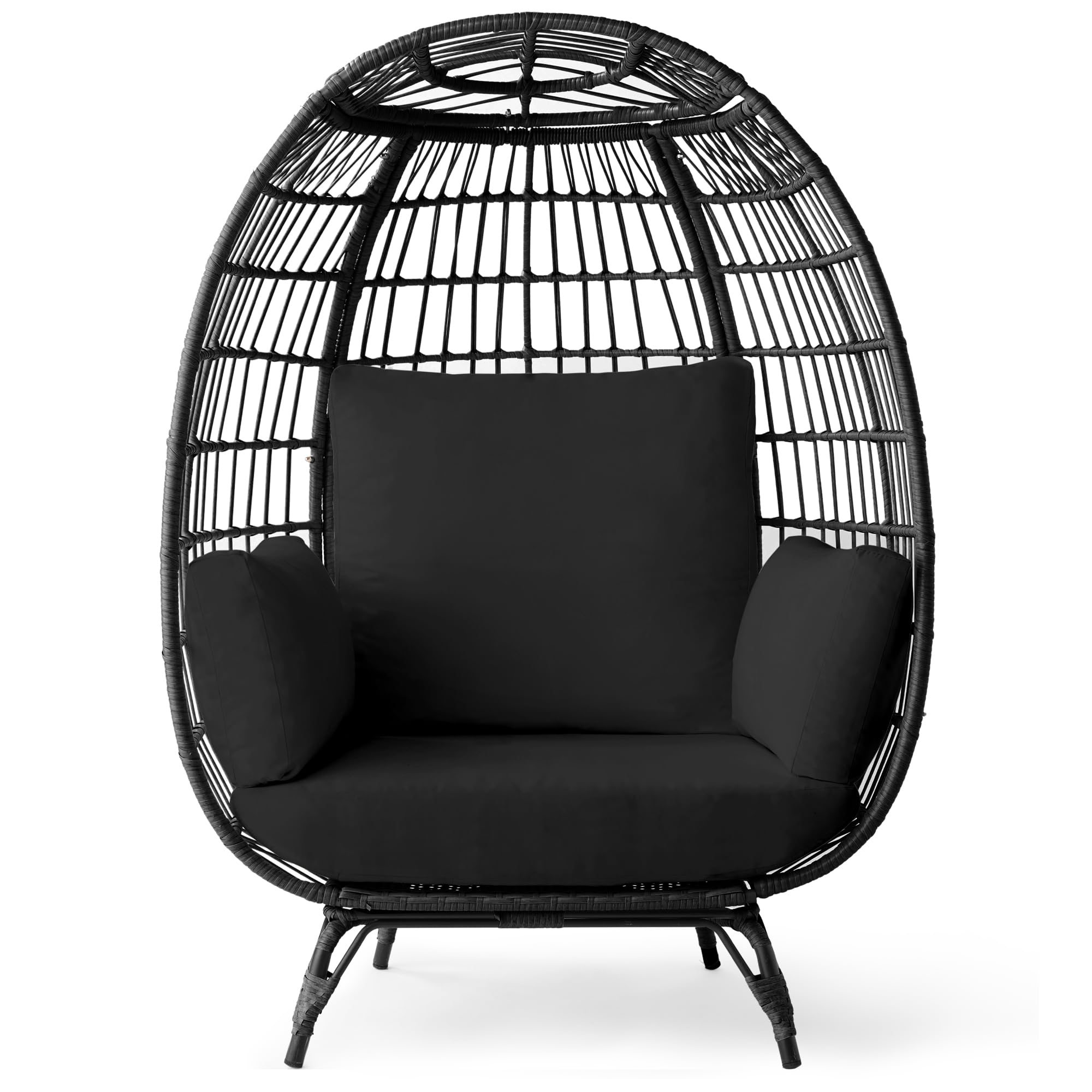 Best Choice Products Wicker Egg Chair, Oversized Indoor Outdoor Lounger for Patio, Backyard, Living Room w/ 4 Cushions, Steel Frame, 440lb Capacity - Ivory — view 8