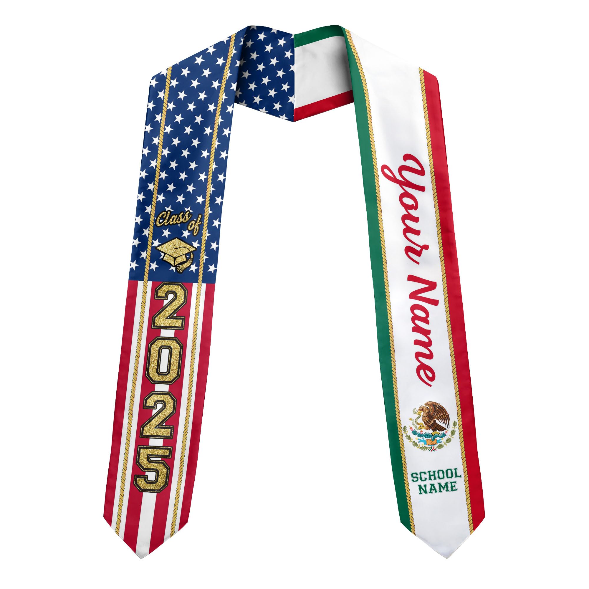 MonkeyVan Personalized Mexican Graduation Sash, Mexican American Flag Graduation Stole Graduation Stole Class Of 2025 Mexico Mxc 3
