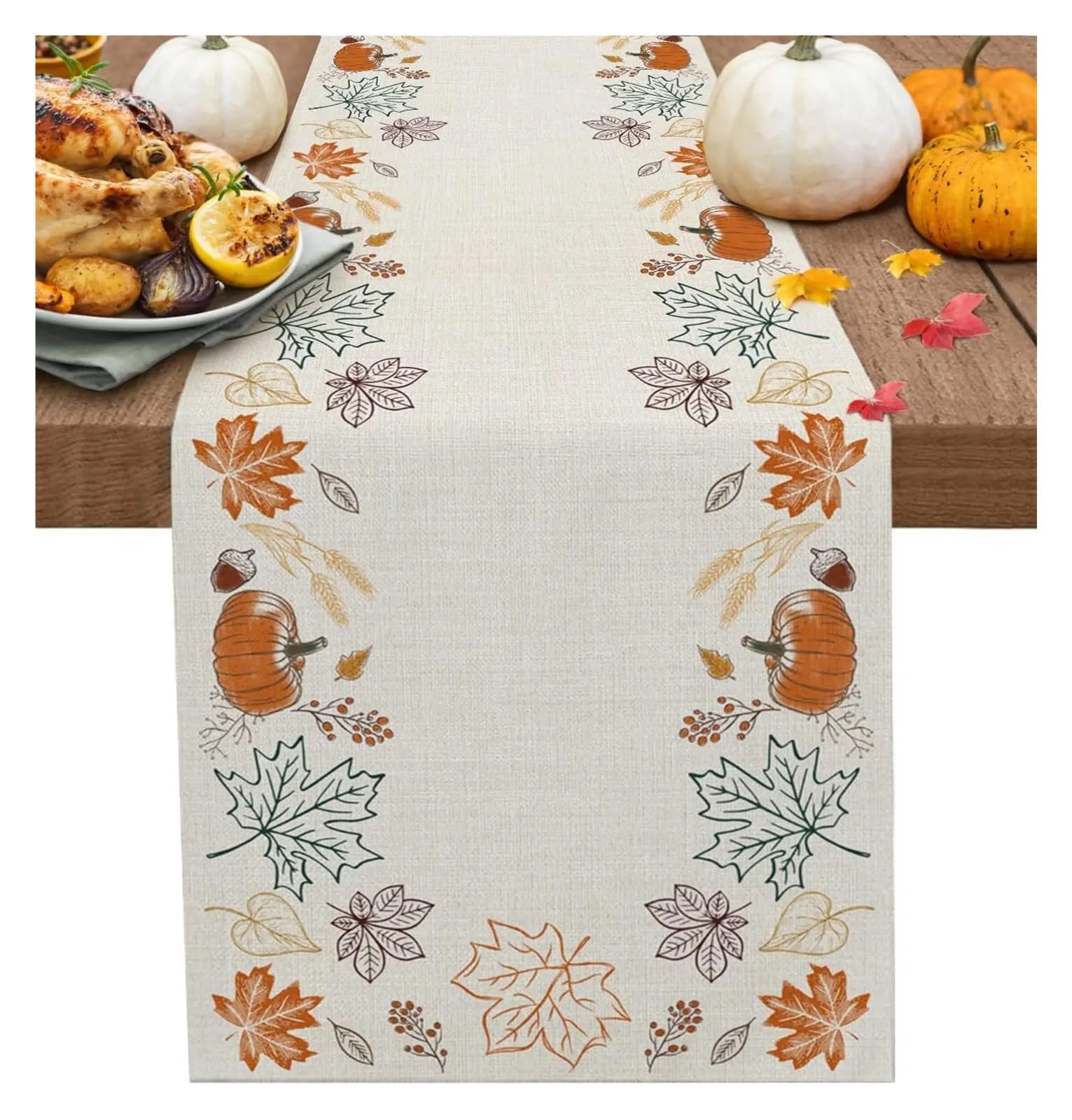 Table Runner Table Runner Fall Pumpkin Maple Leaf Linen Holiday Party Decor Farmhouse Kitchen Wedding Decorations(180x33cm 70.8x13inch)
