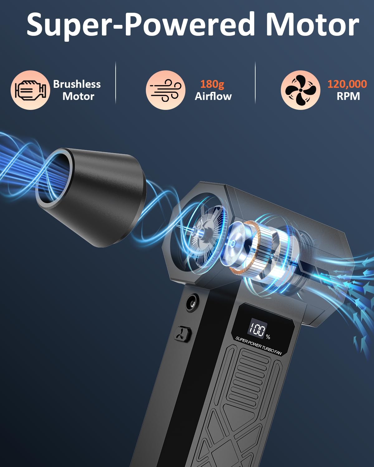 Souffleur Air Comprimé, 120000RPM Mini Souffleur Sans fil Puissant avec Lumière LED, 4 Vitesses Électrique Souffleur Batterie de Nettoyage PC pour, Clavier, Meubles et Voitures