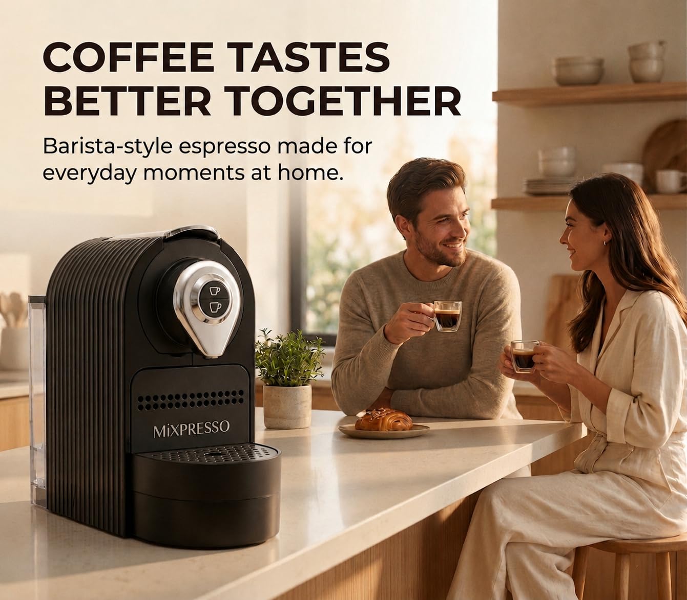 Mixpresso Cafetera espresso negra – Cafetera compacta de 1400 W, compatible con cápsulas Nespresso OriginalLine, operación de un solo toque, bomba italiana de 19 barras, tanque de agua de 26 onzas