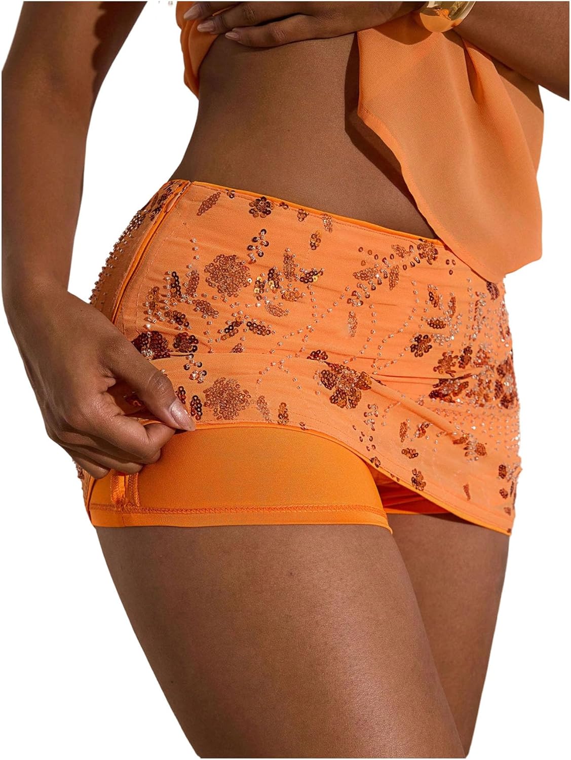 SweatyRocks Women's Sequin Skirt Sheer Mesh Glitter Sparkly Pearl Embroidery Bodycon Mini Skirt with Shorts - Image 2