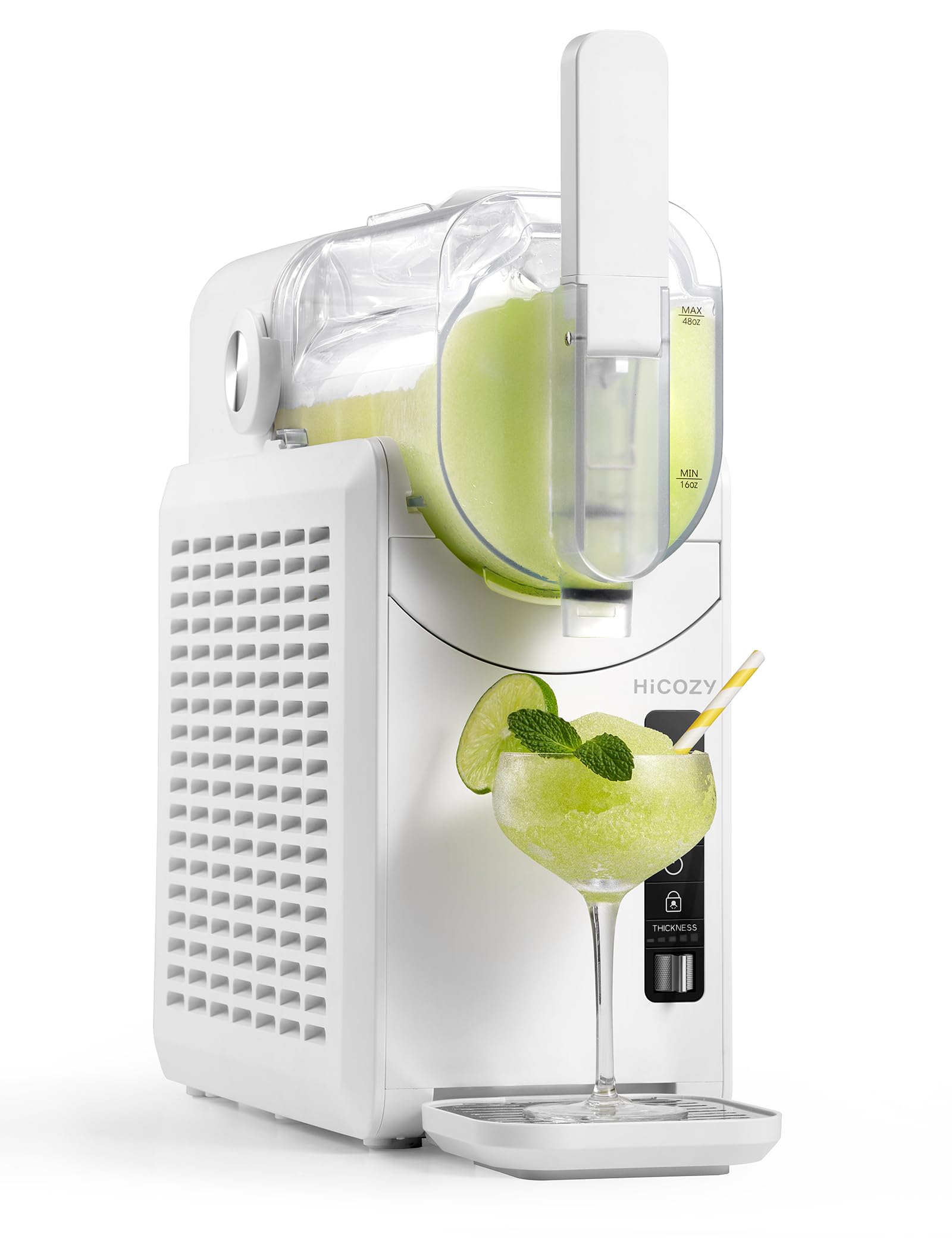 Hicozy F1 Slushie Machine, Professional Frozen Drink Maker, 48 oz Slushy Machine for Home, No Ice Needed, Self-Cleaning, 5 Presets for Milkshakes, Cocktail, Frappés, and More, White
