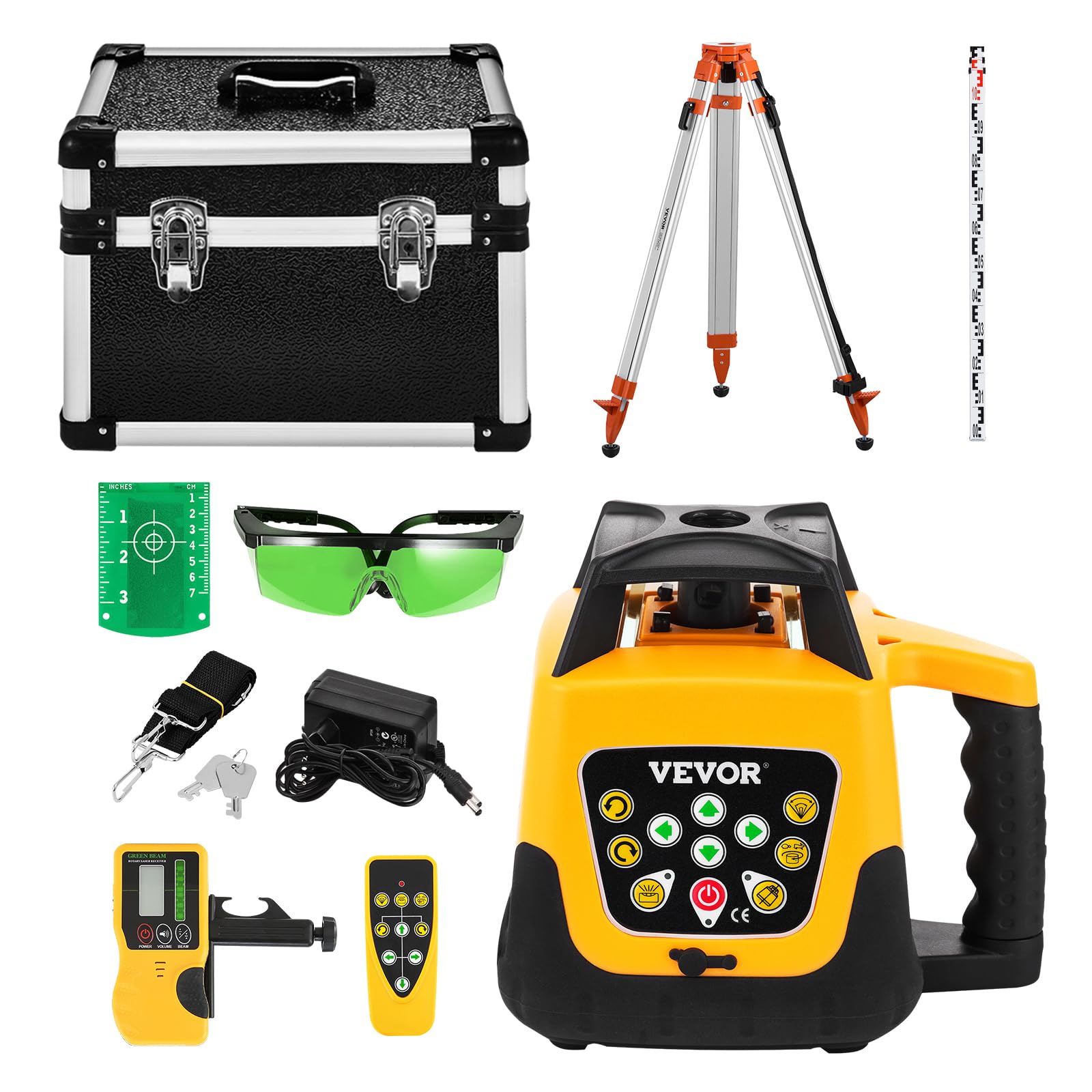 VEVOR Kit Livella Laser Rotante Raggio Verde, Kit Livella Laser Rotante a 360° con Treppiede Portata 500 m, Pendenza Regolabile, Angolo Scansione Flessibile con Telecomando Custodia per Trasporto