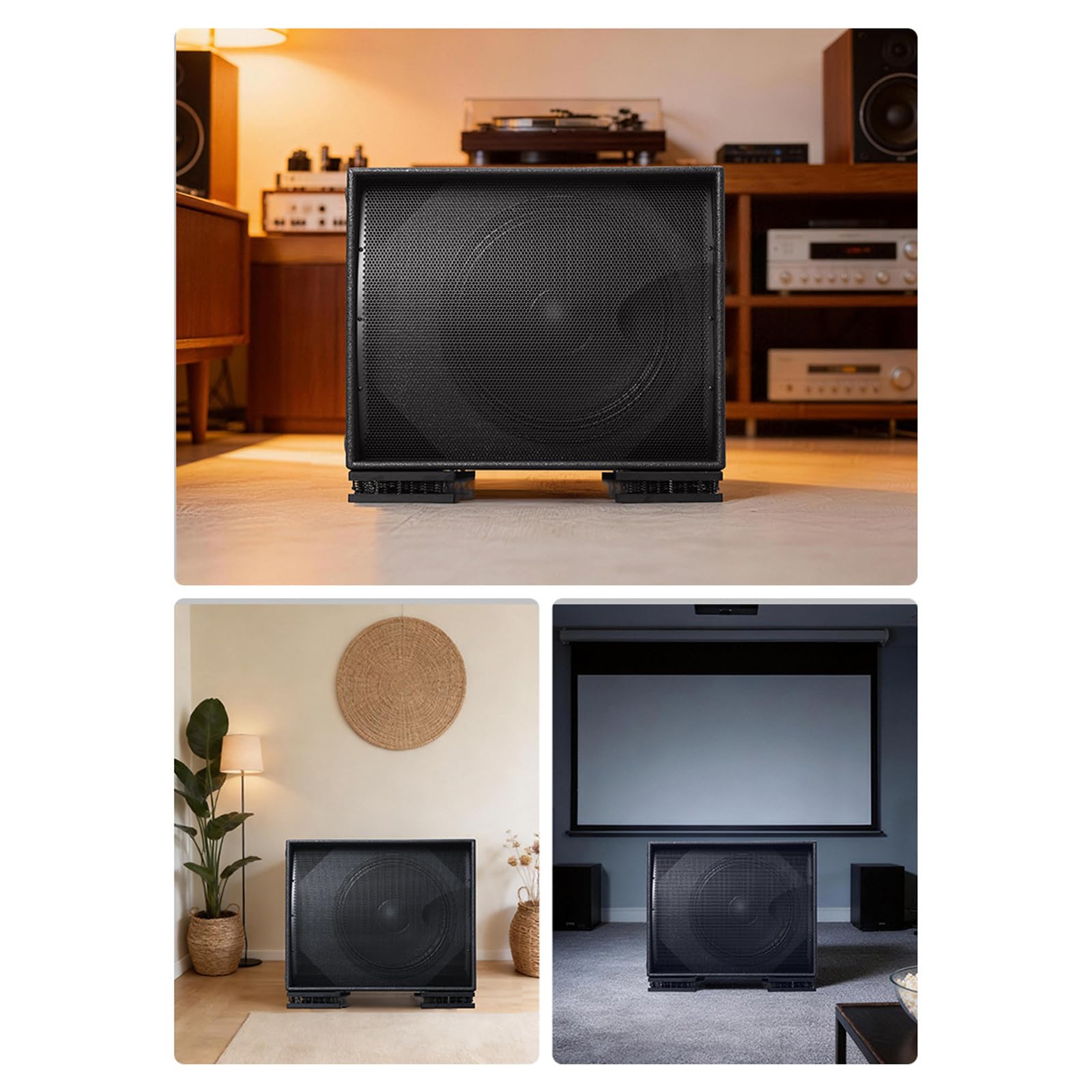Base triangular de absorción de golpes de 4 piezas para subwoofer y soportes de micrófono que garantiza una colocación segura y minimiza las vibraciones y base antigolpes