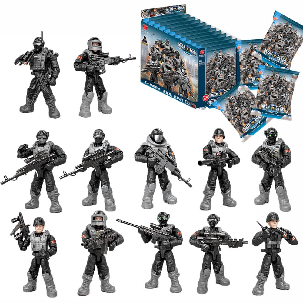 Special Forces Mini Military Action Figure Blind Box Series,Army Men Assembly Building Block Toy,Random 24 PCS Mini Action Figure with Multiple Military Weapons, Includes 12
