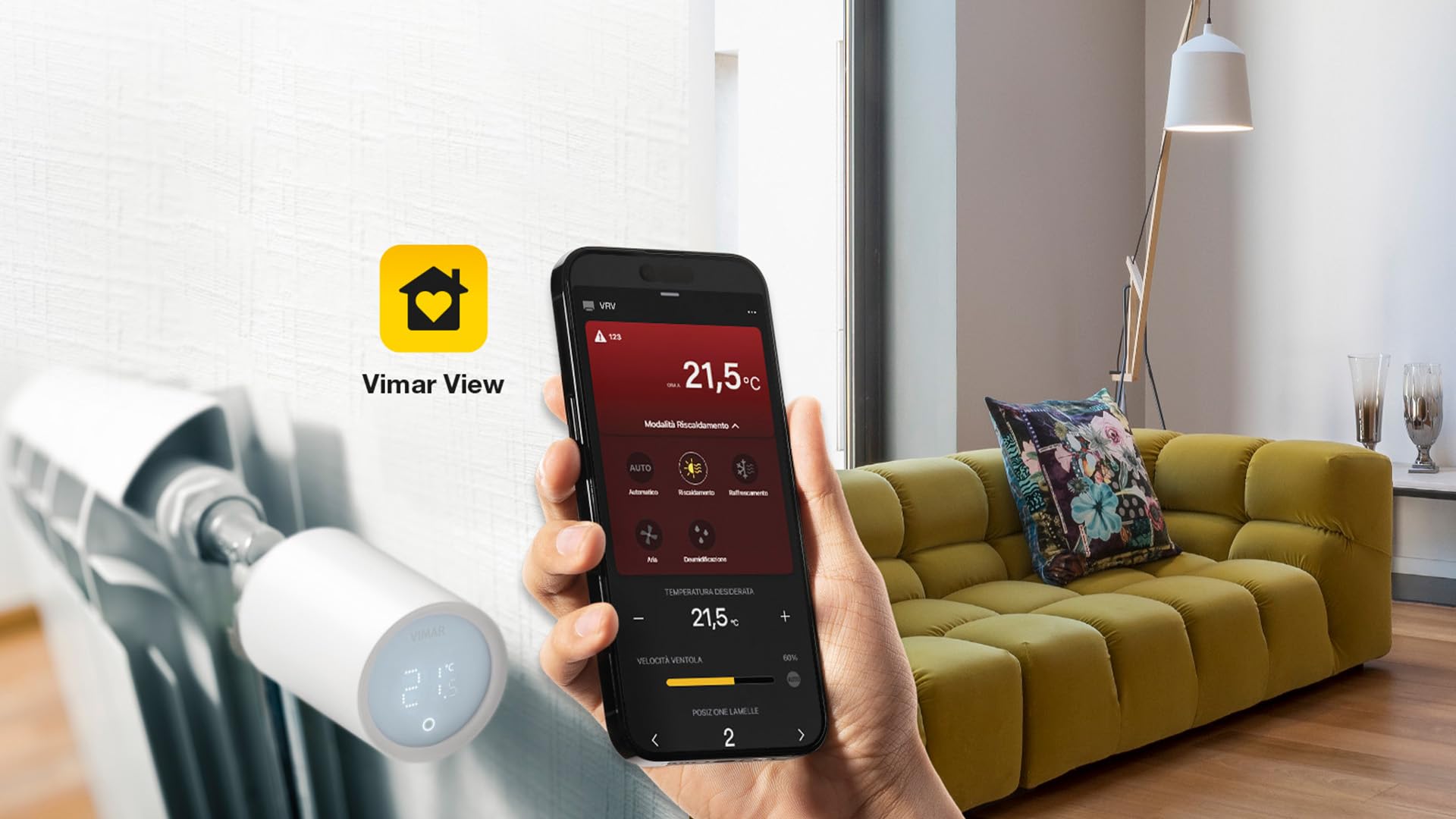 Vimar 03989 Valvola Termostatica Smart per Termosifoni, Controllo Remoto e Vocale, Maggiore Risparmio Energetico, Installazione Facile e Ampia Compatibilità Grazie Agli Adattatori Forniti