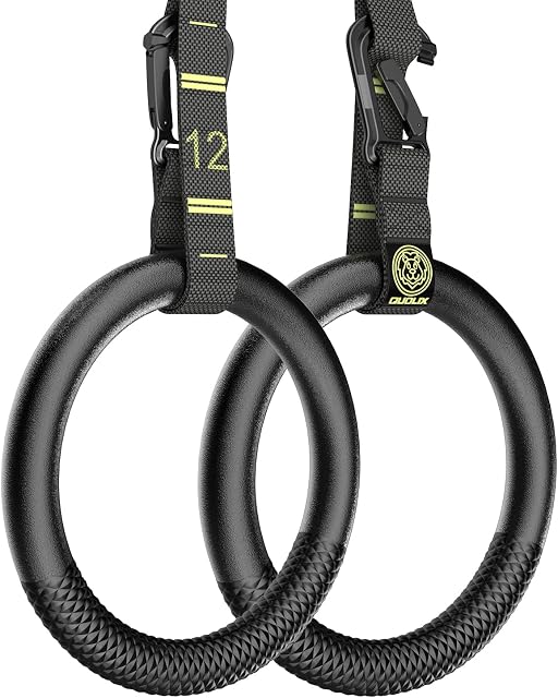 Gymnastic Rings with Adjustable Straps Buckle, Fitness Rings Suspension Trainer System for Exercise, Non-Slip Silicone Gym Rings Set for Home, Calisthenics, Workout, Training, Crossfit, Pull up Rings