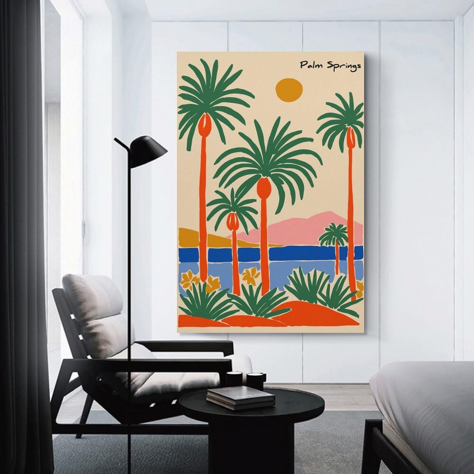 Junmoney Unframe-Style-10 Canvas Wall Decor Palm Springs Illustration With Palm Trees, 12X18inch(30X45cm), For Bedroom, Guest Room Or Reading Nook, Decorative Wall Art For Cosy Rooms