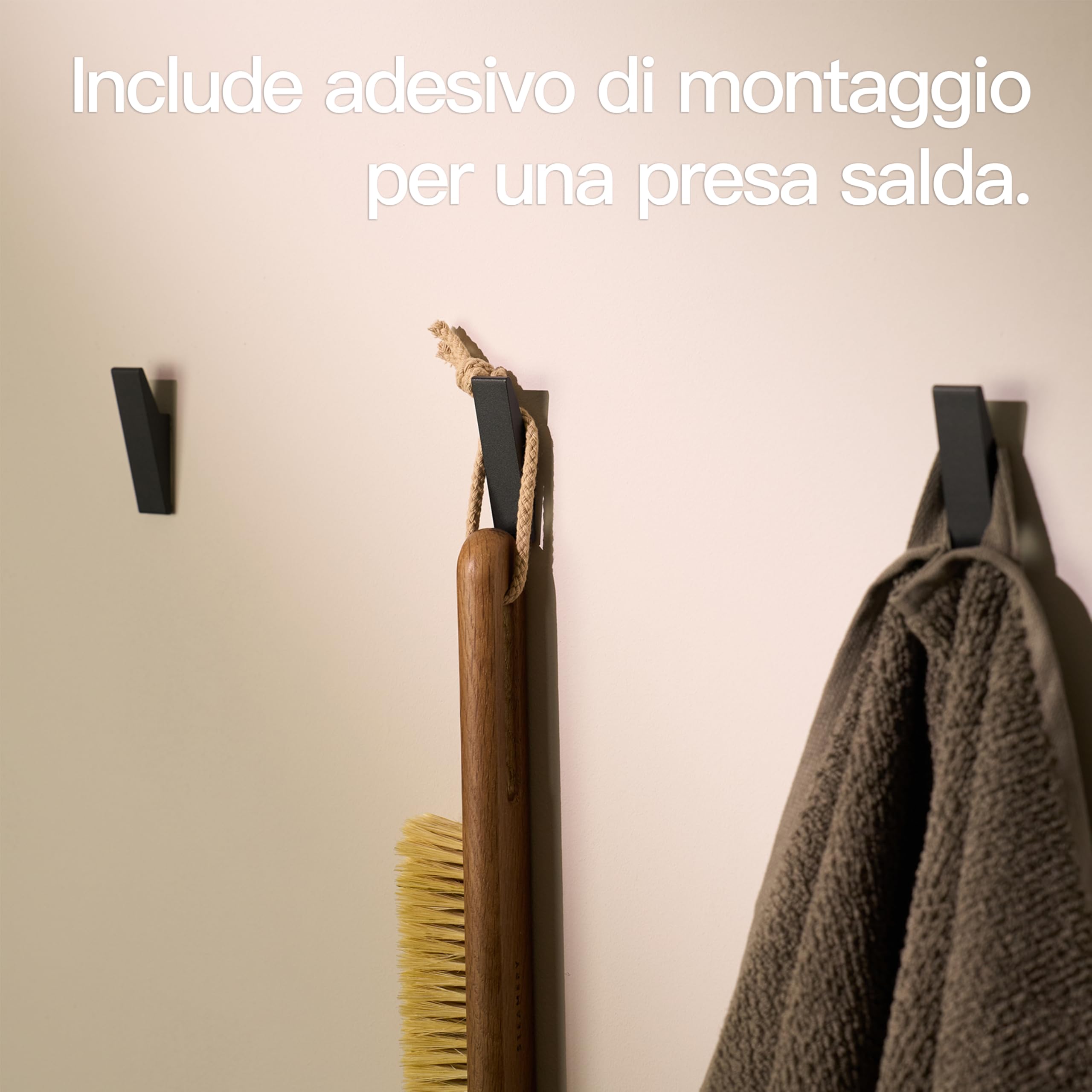 Design Amburgo Ganci adesivi forte | Appendi accappatoio bagno | Porta asciugamani bagno adesivo | Appendini bagno e ganci cucina | Design Moderno | 4 Pezzi | Appendi asciugamani bagno nero