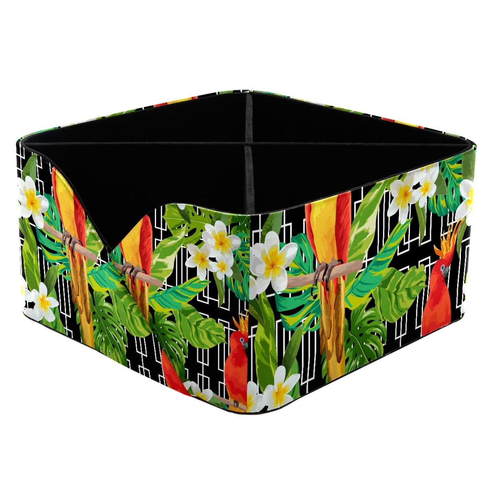 KengjuTesu Flowers and Parrot Desktop Organizer Pen Holder, Rectangular Pencil Cup for Office, Study and Makeup Stations