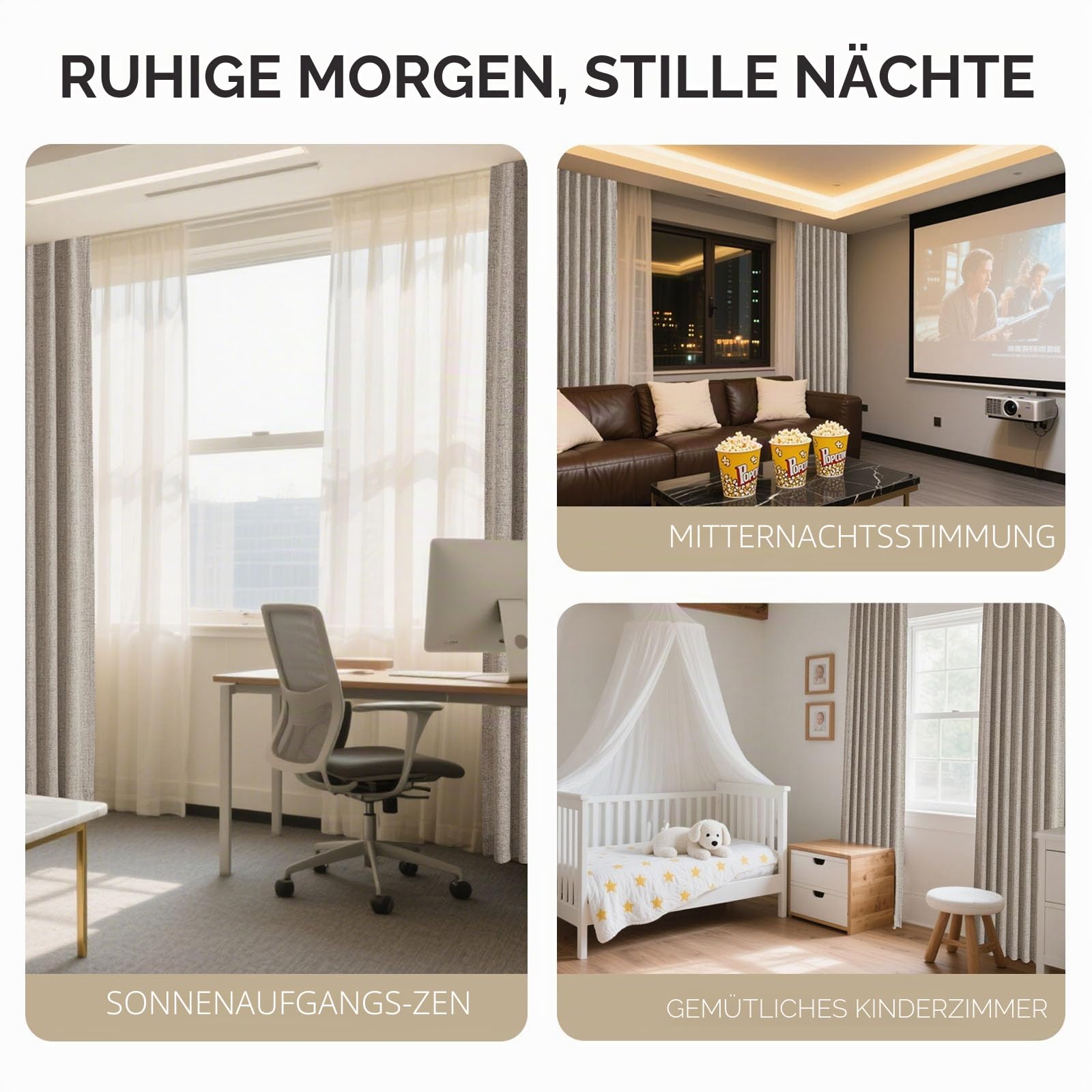 Joydeco 100% Verdunkelungsvorhänge aus Leinen, 2 Paneele, Thermovorhang für Schlaf- & Wohnzimmer, Blickdicht, mit Rückenschlaufen & Stangentasche (132 cm B x 244 cm L, Leinen)