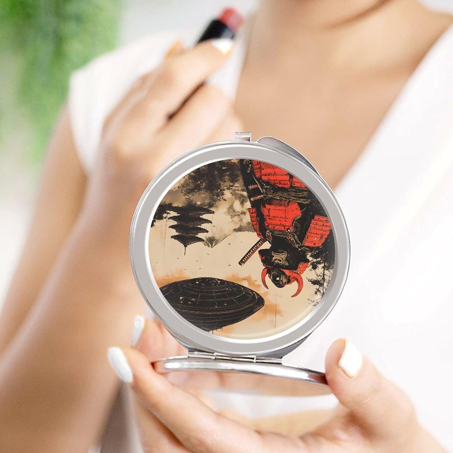 Japanese Chimpanzee Samurais Monkey Compact Makeup Mirror Mini Foldable Cosmetic Mirror Portable Travel Mirror for Purse Pocket