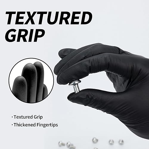 Miniatura 3 de Basic Guantes desechables para examen médico Synmax de vinilo, guantes Safty de 4 mil, 100 unidades, sin látex y sin polvo, SGBE 8004, XL (negro)