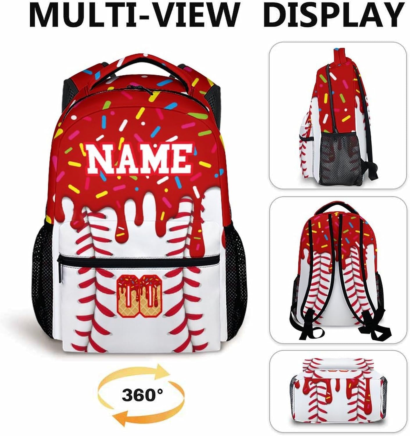 Custom Baseball Drip Backpack for Children Teen Kids School Supplies for Boys Girls, Casual Red Bookbag for Preschool Elementary Kindergarten Vacation Travel Picnic - Image 7