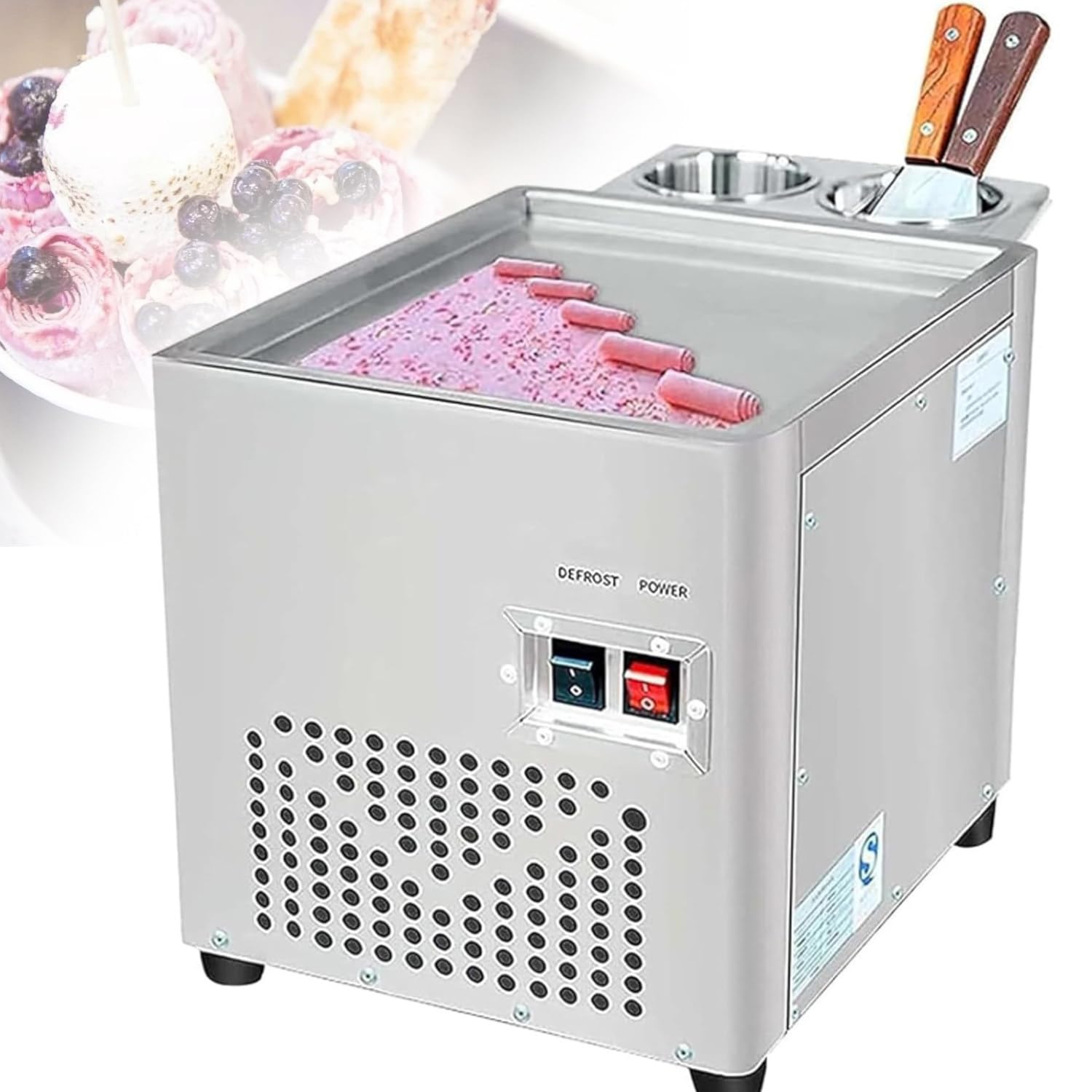 Machine à Glace Roulée Commerciale, Machine à Glace Roulée Professionnelle, Bac à Glaçons Sautés En Acier Inoxydable, Machine à Crème Glacée Pour Bars, Cafés Et Pâtisseries