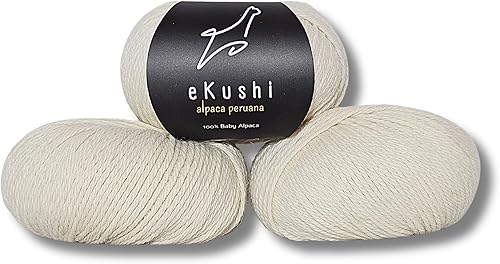 eKushi - 100% lana de alpaca bebé - Hecho en Perú - Juego de 3 madejas (5.29 oz, 5.29 onzas) en más de 40 colores, celestial suave y perfecto para