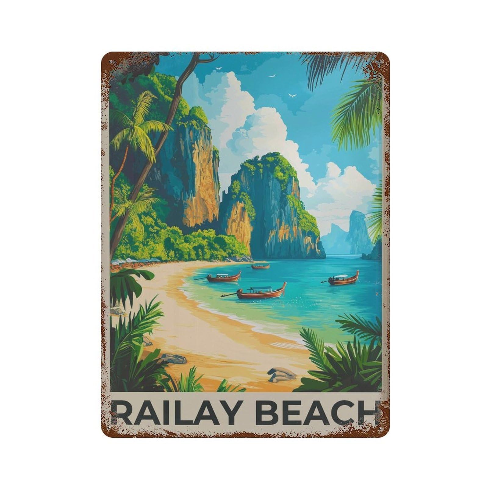 xiaoxiaoshen Railay Beach Travel Thailand Tropical Wall Decor Art Metal Tin Poster Modern Home Decor Art Home Bar Shop Decorations Vintage Sign 40x30cm