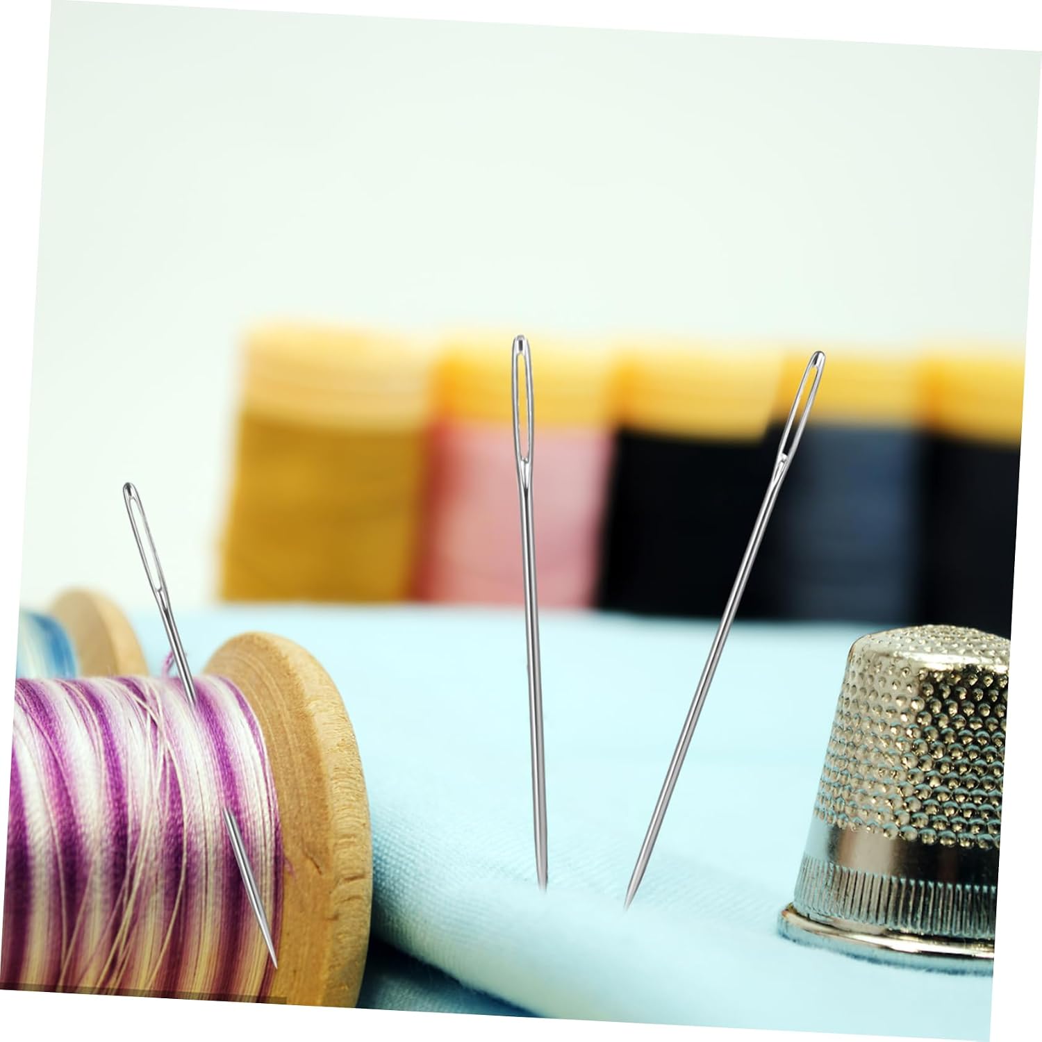 jojofuny 5sets Eye Embroidery Needles Stainless Steel Sewing Needles with Wooden Storage Case for Hand Sewing Knitting and Craft Projects