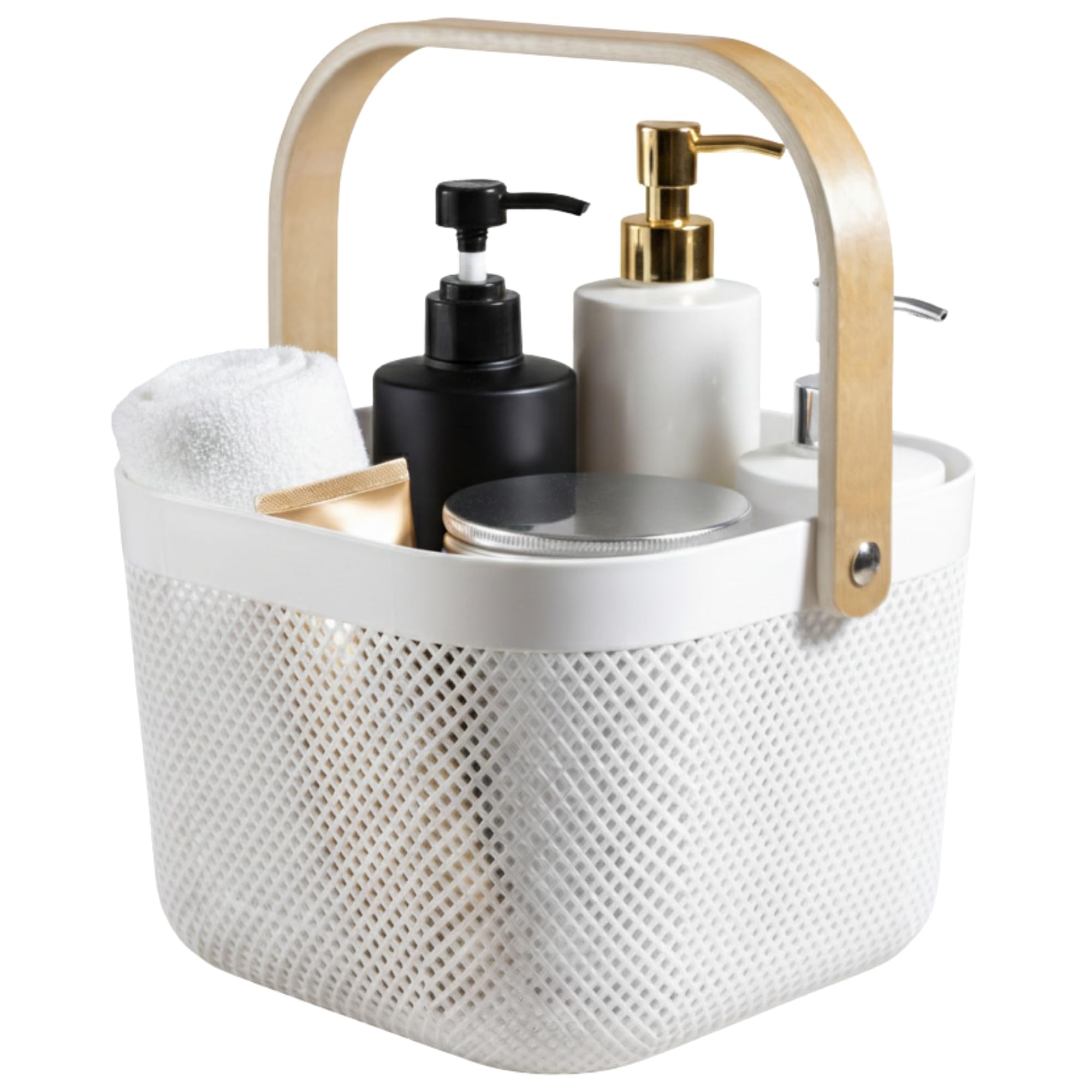 Zoomera Shower Caddy Portable with Wooden Handle Plastic Shower Caddy Dorm Basket for Bathroom Storage Organization College Essentials