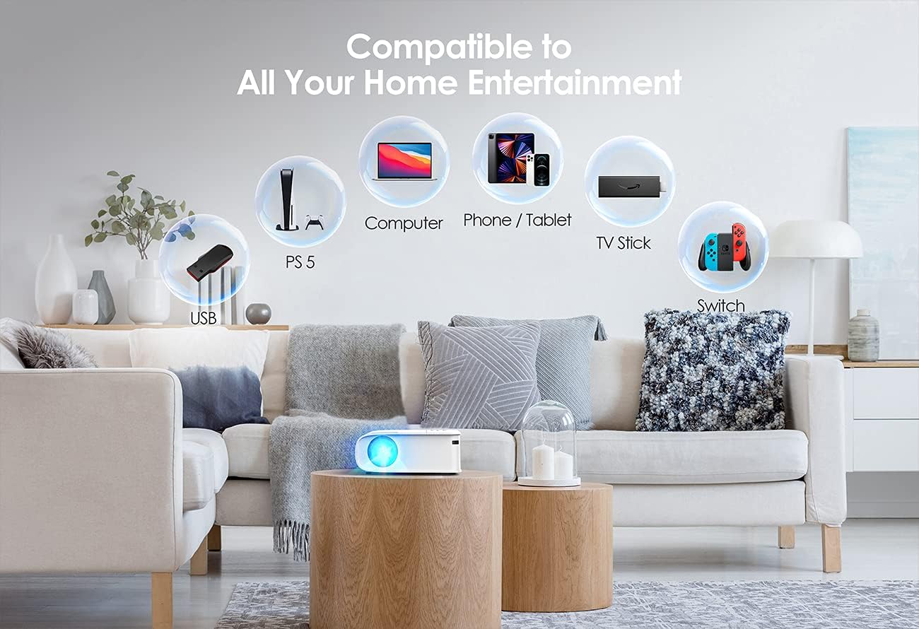 VIMGO 5G WiFi Projector, 9700LUX Native 1080P Projector, 220” Display Video Projector, Portable Outdoor Projector for TV Stick, Video Games,HDMI/USB/AV/PS5, iOS Android Smartphone Synchronize (X1)