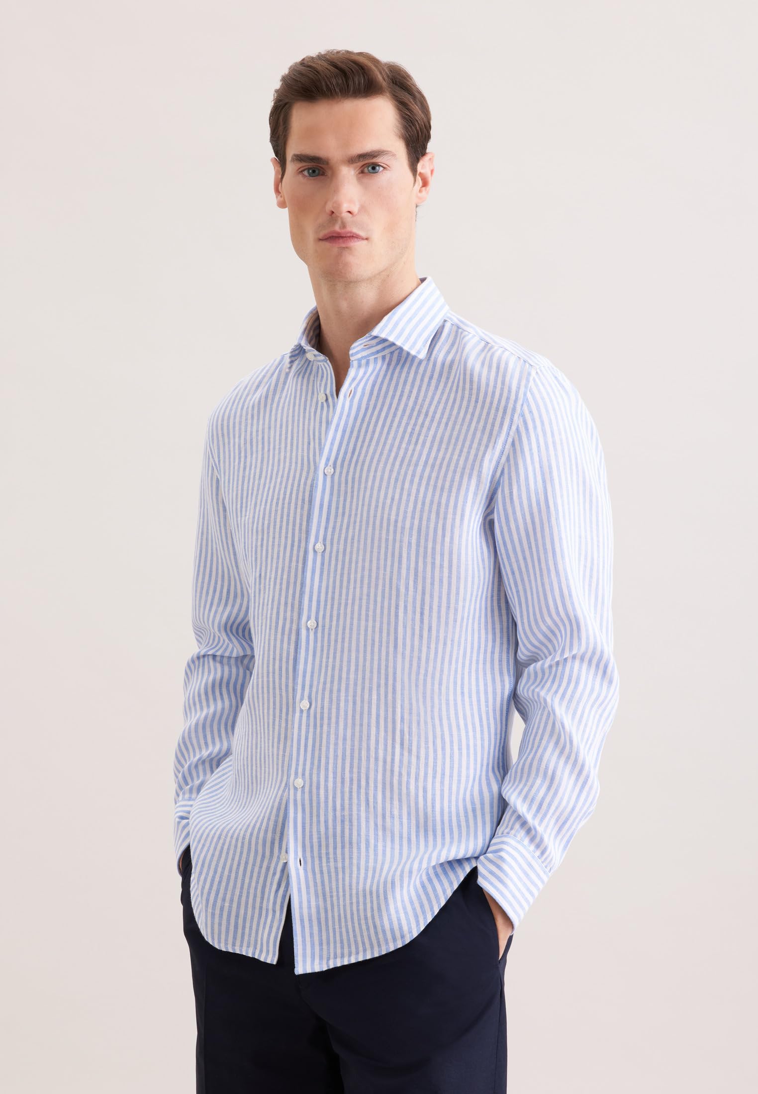 Seidensticker Herren Slim Fit Langarm Leinenhemd Business-Hemd