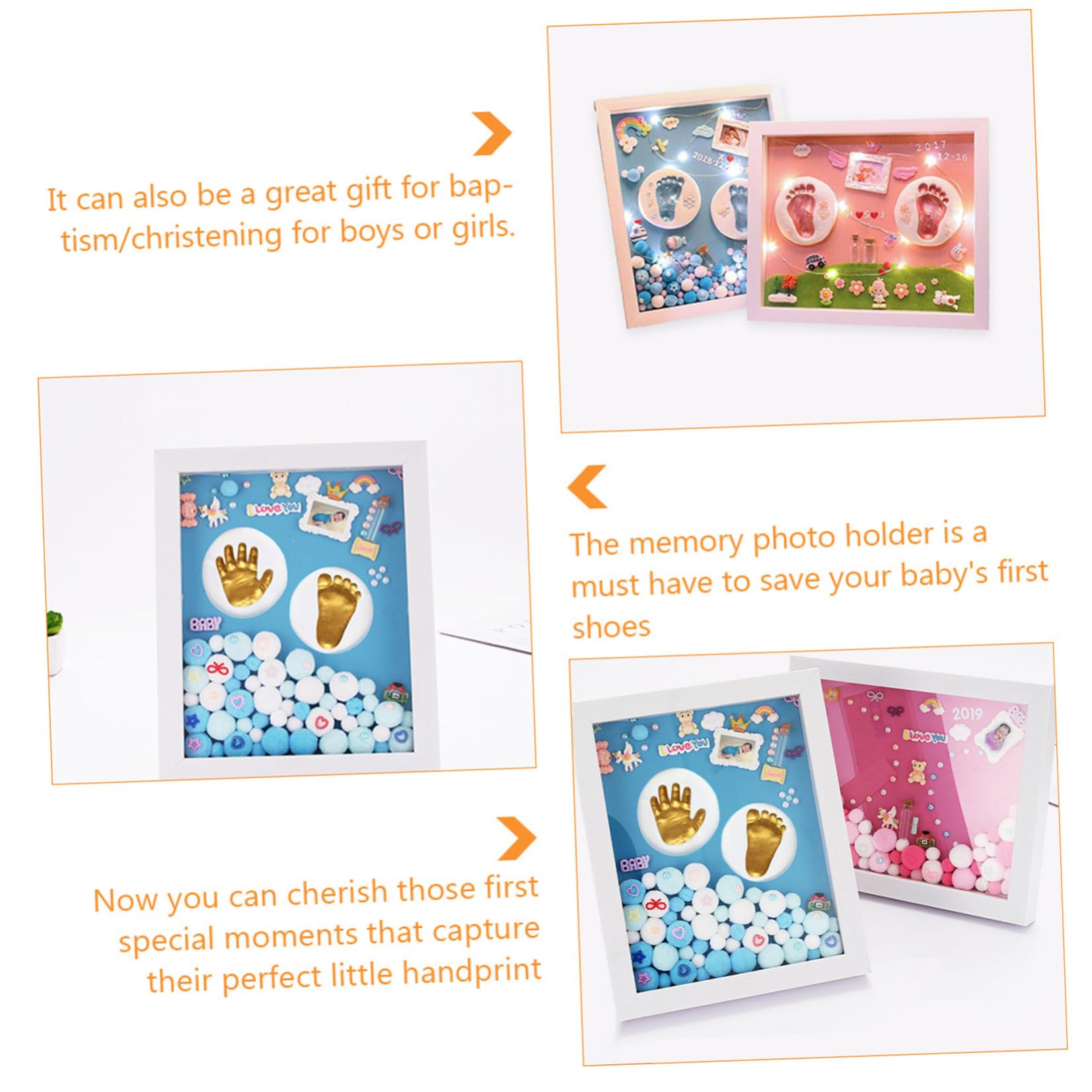 Kit Impronte per Ragazzo Ragazza Cornice per Foto, Set Regalo Nascita Pasta Modellabile e Supporto Decorativo per Ricordo Speciale
