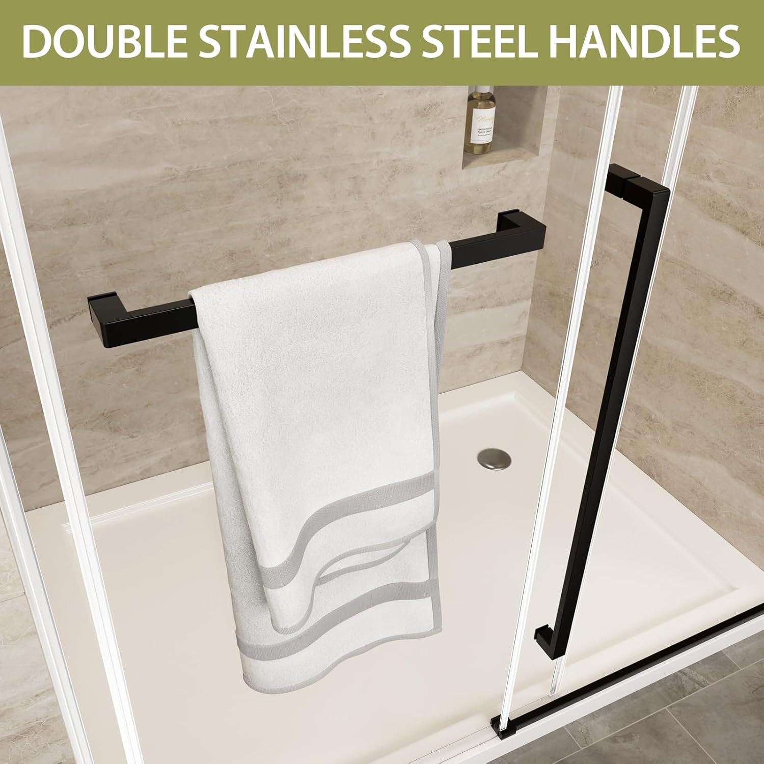 Frameless Sliding Shower Door, Barn-Style Exposed Roller, 5/16 in (8mm) Clear Tempered Safety Glass, Stainless Steel Hardware, Walk-in Shower (Matte Black, 48" W x 76" H)