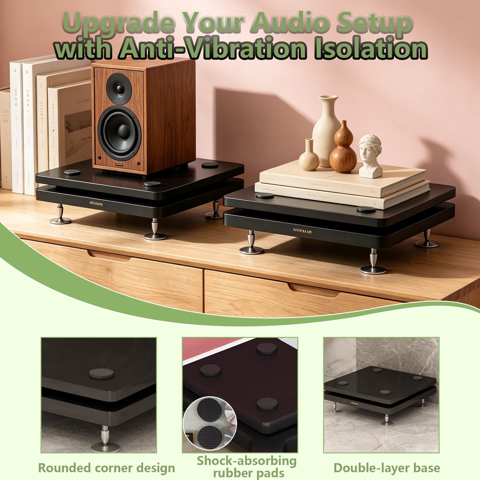 Lautsprecher-Isolationsständer mit verstellbaren Spike-Füßen, Subwoofer-Plattform, MDF-Audiobasis for Studiomonitor, Boden-HiFi-System und Heimkino, Vibrationserhöhung