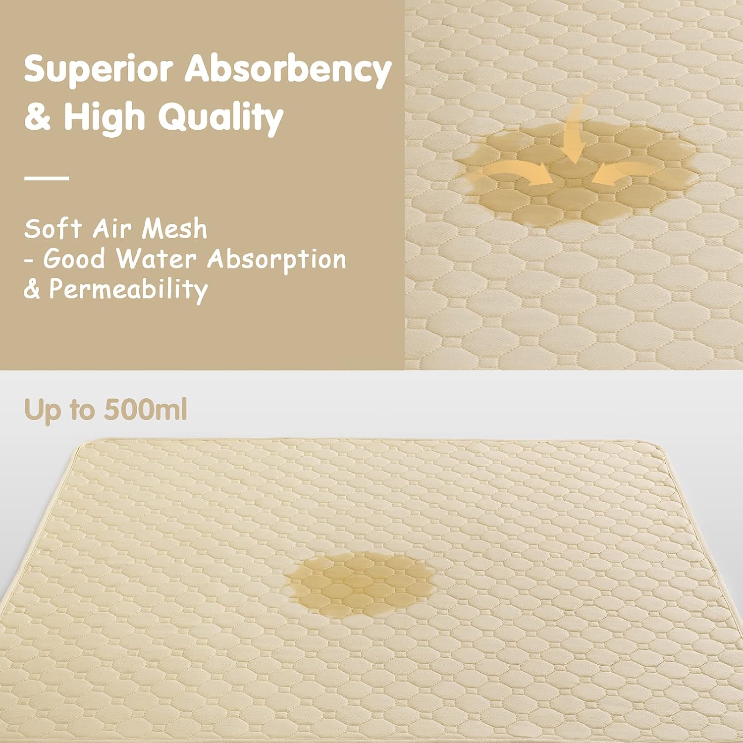 rabbitgoo Washable Pee Pads for Dogs, Reusable Large Waterproof Training Crate Pad, Machine Washable Mat Absorbent Puppy Whelping Pee Pads Suitable for Pet Dogs and Cats, 35"x32", 2 Pack, Light Beige