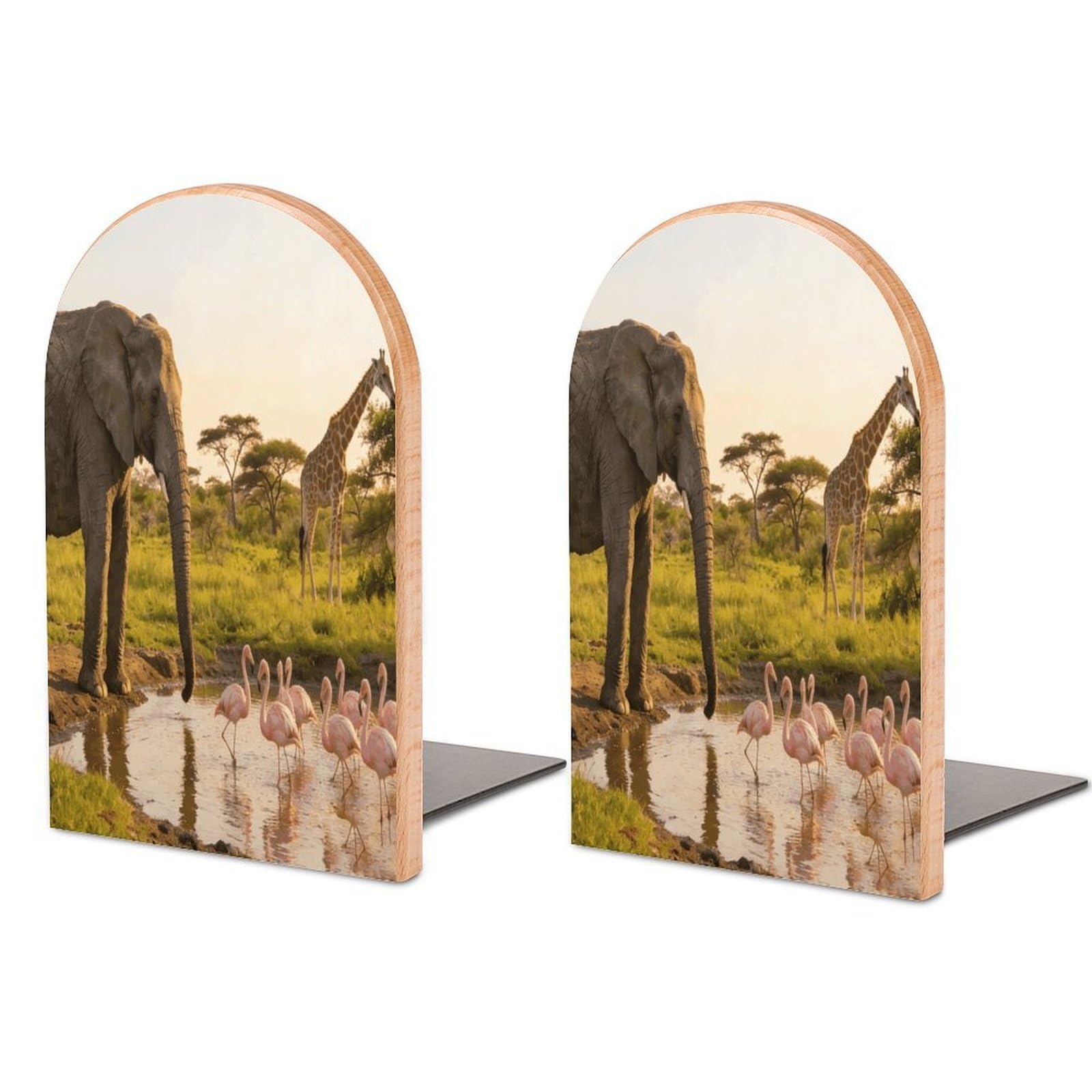 Elephant, Flamingo, Giraffe Book End for Shelves Book Shelf Holder Home Decorative Non Skid Book Stoppers Universal Economy Bookend Wood Handmade Heavy Duty Bookend for Home Office 1 Pair