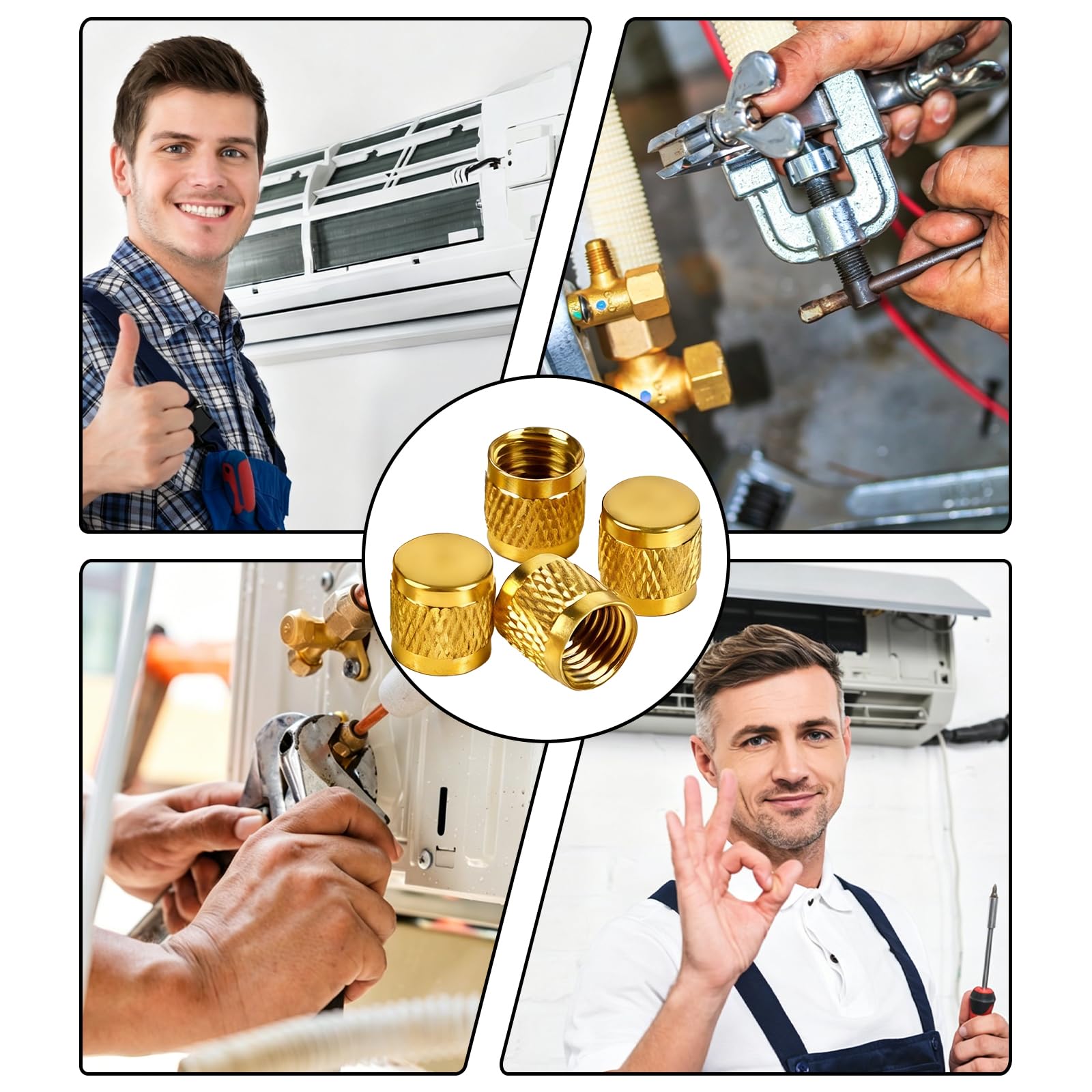 Lot de 110 bouchons de valve évasés 6,35 mm en laiton avec joint torique en néoprène
