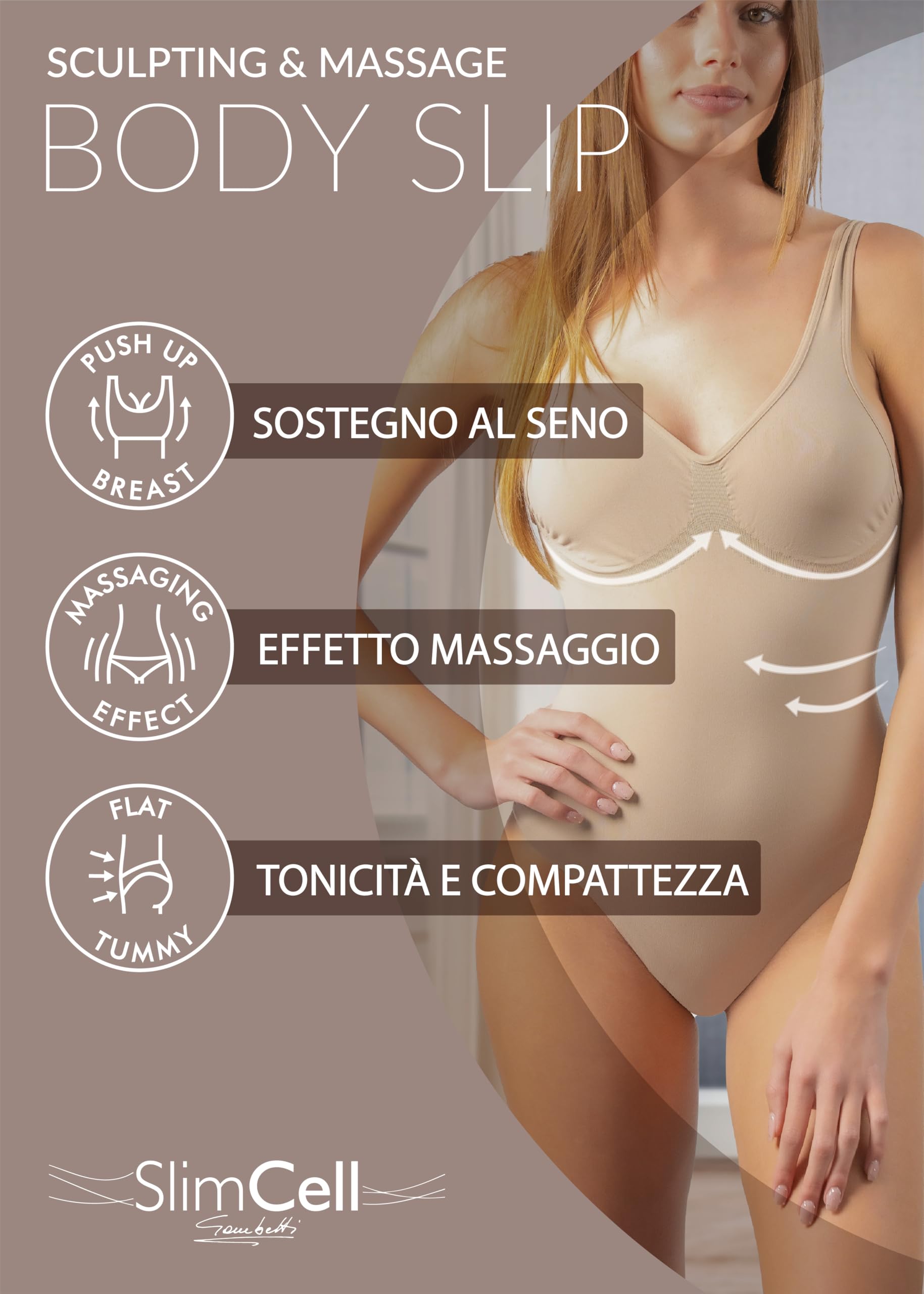 SLIMCELL Body Contenitivo Modellante – Effetto Pancia Piatta, Body Modellante Donna con Sostegno Senza Ferretto, Shapewear Bodysuit con Bretelle Regolabili - Made in Italy