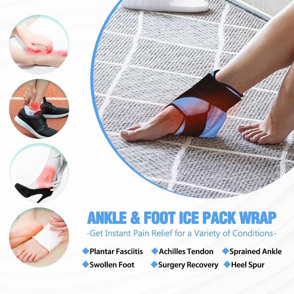 Comfpack Paquete de hielo de tobillo para aliviar el dolor, terapia de frío caliente para pies, para fascitis plantar, tendinitis de Aquiles, esguince, hinchazón, espolón de talón, 2 paquetes