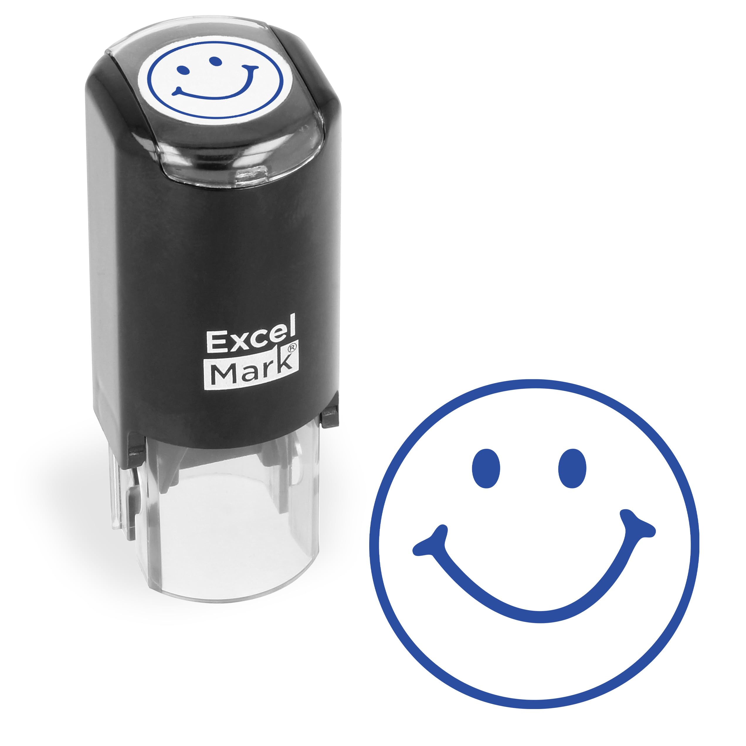 ExcelMark Sello redondo para profesor, cara sonriente 1, tinta azul