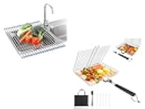 Seropy Roll Up Dish Drying Rack Over The Sink for RV Sink 17.5x15.7 in Kitchen Drying Rack, Fish Grill Basket for Outdoor Grill, Grilling Basket with Removable Handle