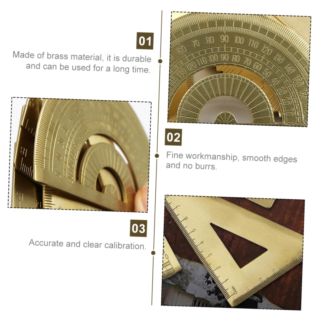 STOBOK 3sets Ottone Goniometro e Triangolo Kit Precisione Per e Misurazione Strumento Geometrico Professionale Per Ingegneri e Studenti