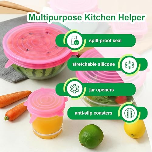 Miniatura 3 de Tapas elásticas de silicona, paquete de 6 fundas reutilizables para alimentos, silicona flexible para cuencos, recipientes, frutas, sello hermético