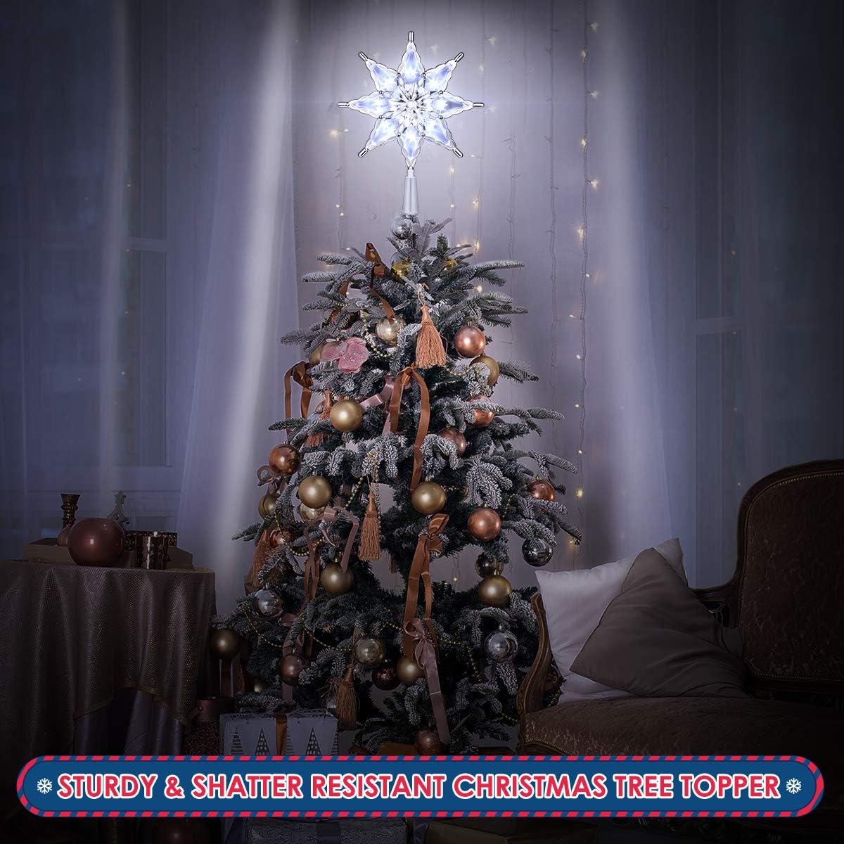YUNLIGHTS Christmas Tree Topper - 11 Inch Star Tree Topper with 8 Lighting Modes Christmas Tree Ornament for Christmas New Year Indoor Decoration (Silver)