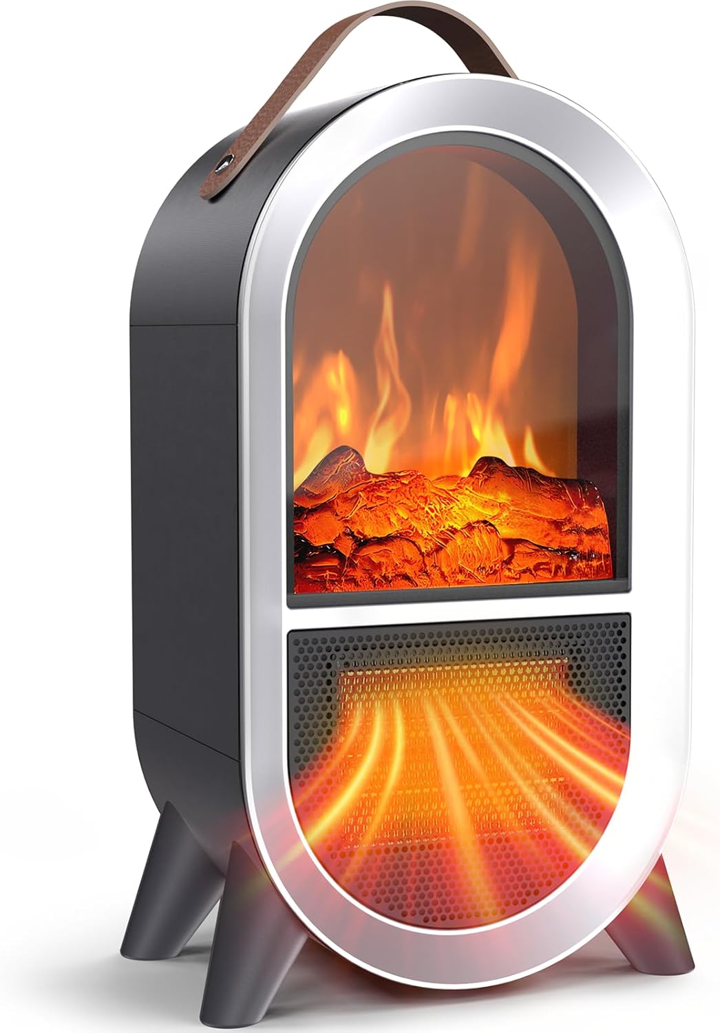 Portable Electric Fireplace Heater, 1500W/750W Mini Space Heater for Indoor Use with 3D Flame, Thermostat, Carry Handle, Overheat & Tipover Protection, for Home Office Bedroom Desk, Black