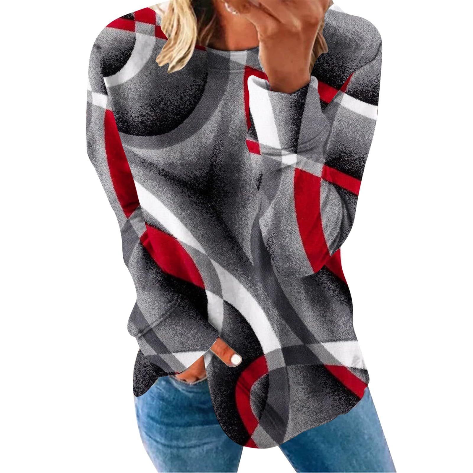 HrjxfptLong Sleeve Tops Women V Neck Valentine Autumn Winter Loose Casual Casual Long Sleeves Round Neck Solid Color Sweatershirt Basic Loose Ladies Evening Tops Sales Holiday Essentials