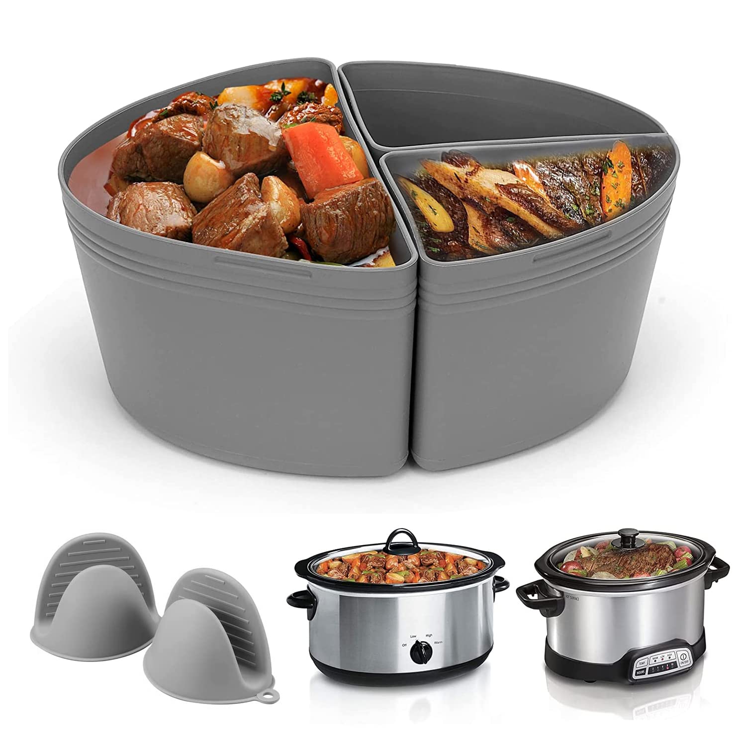 5 Pack Slow Cooker Liners, Reusable Silicone Slow Cooker Crock-Po Divider With 2 Silicone gloves, Slow Cooker Divider Liners for Most 6-7 QT Oval Slow Cooker