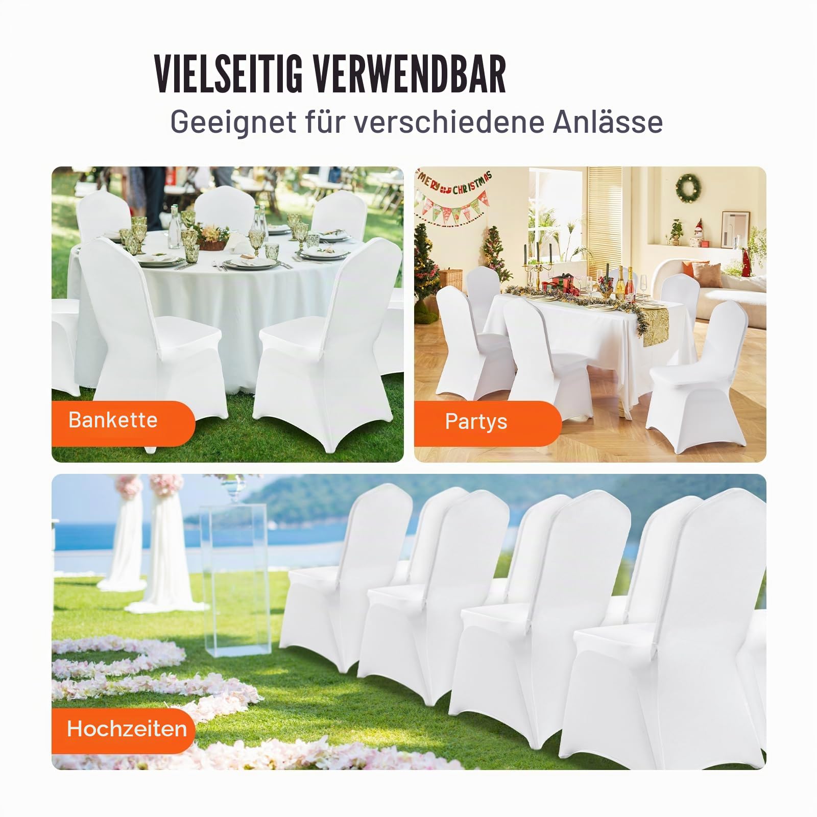 VEVOR Stuhlhussen Weiß, Abnehmbare & Waschbare Stuhlabdeckung, für Hochzeiten, Feiertage, Bankette, Partys, 30 Stücke