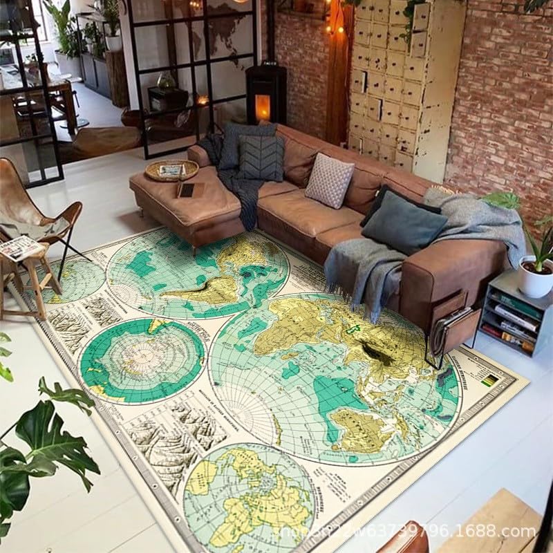 Amazon | ウォッシャブル 地図 テーマ ラグ 折りたたみ式 ヴィンテージ