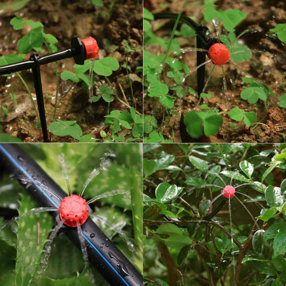 TopHomer Arroseurs d'irrigation Automatique à 8 Trous 300 pièces, Micro Goutte à Goutte réglable | système d'arrosage Anti-Obstruction | 1/4 ''| pour l'horticulture à Effet de Serre | Rouge agricole