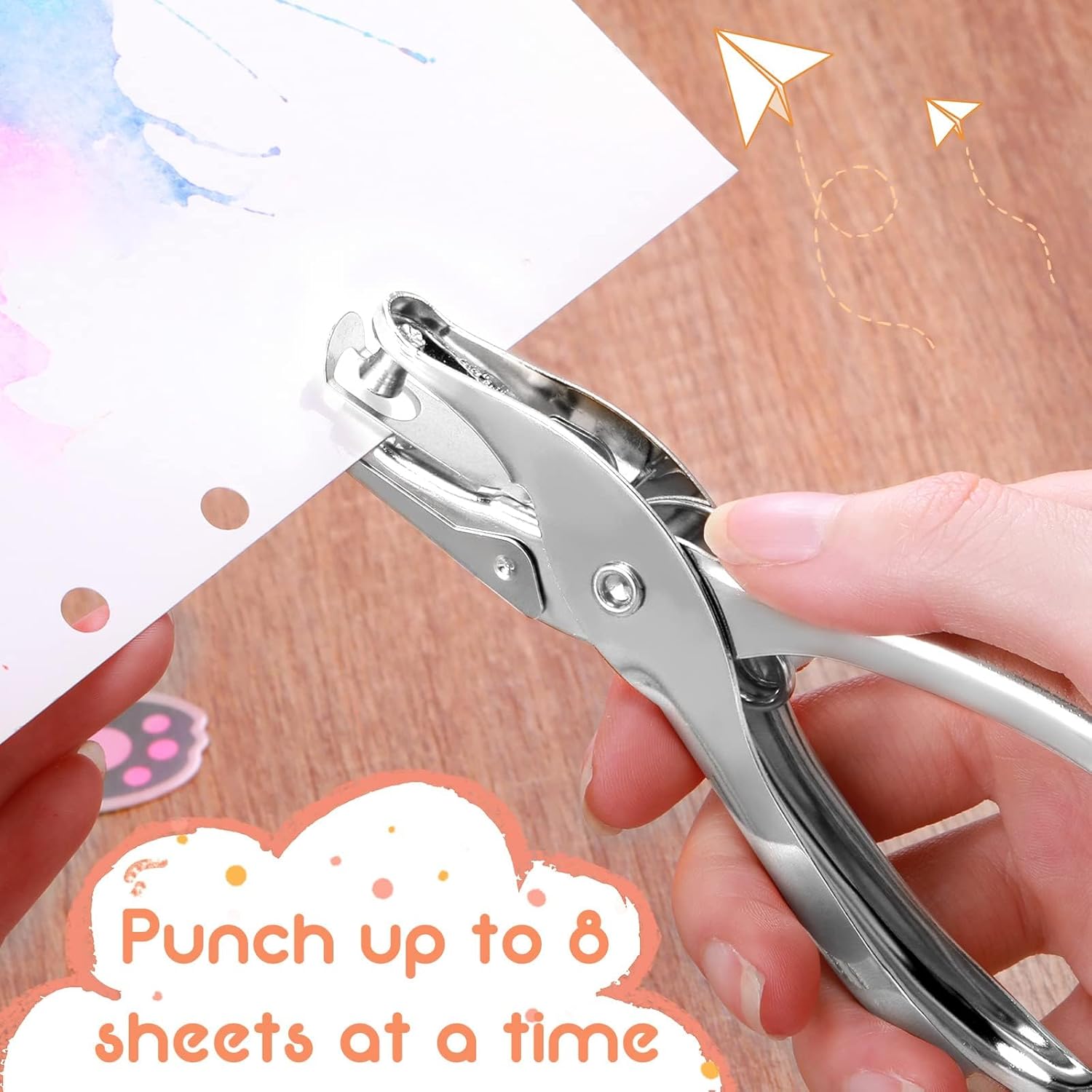 Hole Punch Single Hole Puncher 5 Sheet Capacity Single Punch Set Back to School Paper Punches for Greeting Cards Scrapbook Notebook Hand Tool Silver (50)