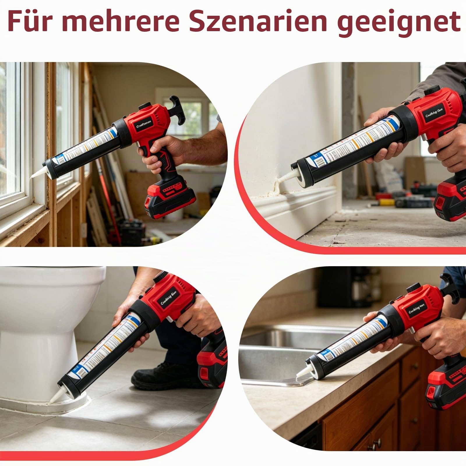Battery Cartridge Gun Compatible für Makita 18 V Electric Silicone with 1x2000 mAh Brushless Motor Electric Caulking Gun für 300 ml Cartridges Battery Cartridge Press Kartuschenpistole with LED(Rot)
